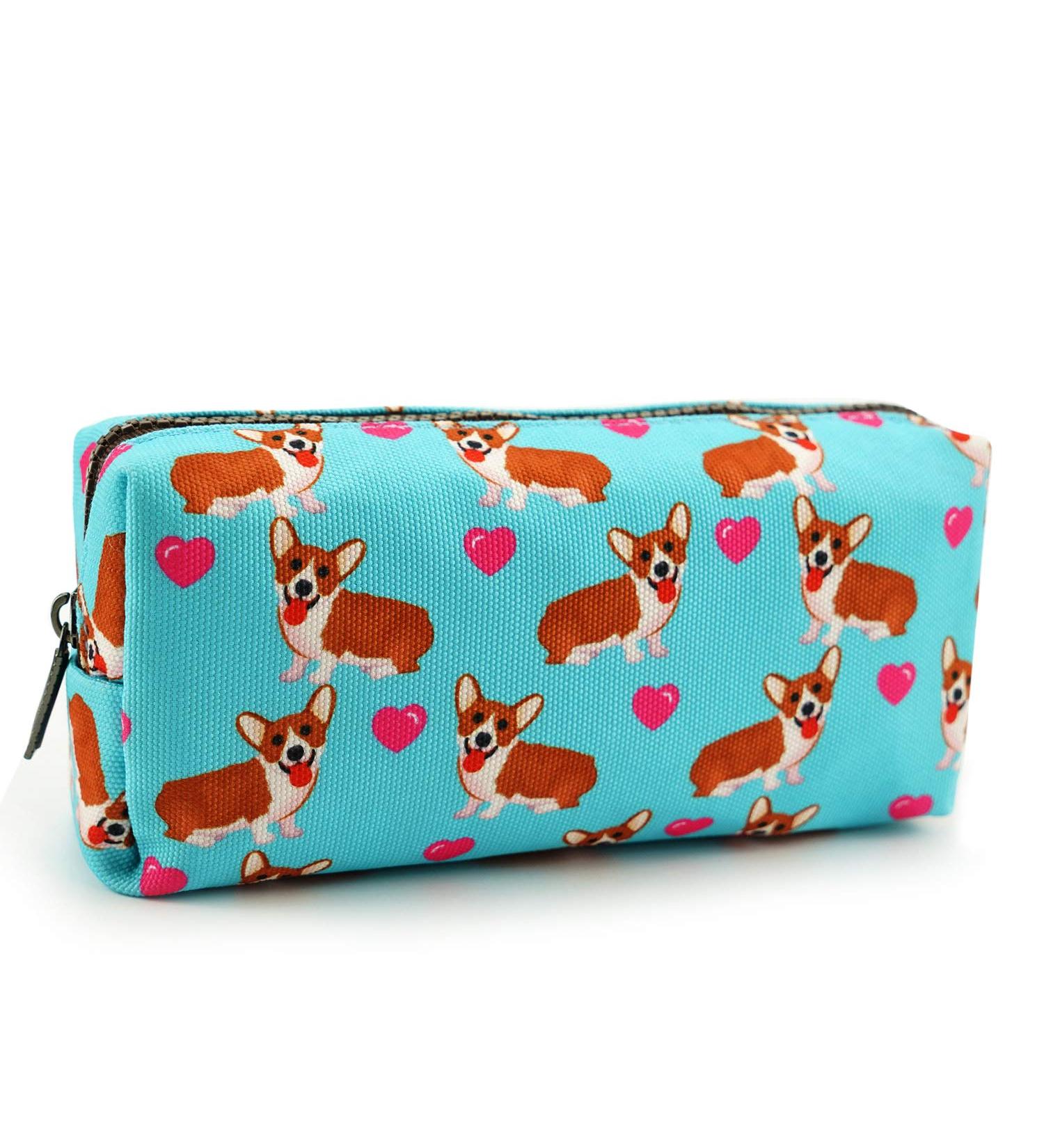 Linen Corgi Pattern Lparkin Pin Bag | Large Capacity Pen Case & Cosmetic Bag for Students and Office Use - Buy Online on SooperMarket.com