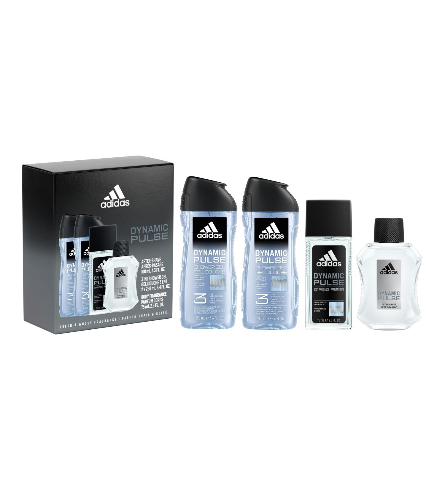 Adidas Dynamic Pulse 4 Piece Gift Set Notes of Mint Apple and Wood Men's Fragrance Long Lasting Sporty Fragrance 22.7 Fl Oz (Pack of 1) Cedar Mint Peppermint - Buy Online on SooperMarket.com