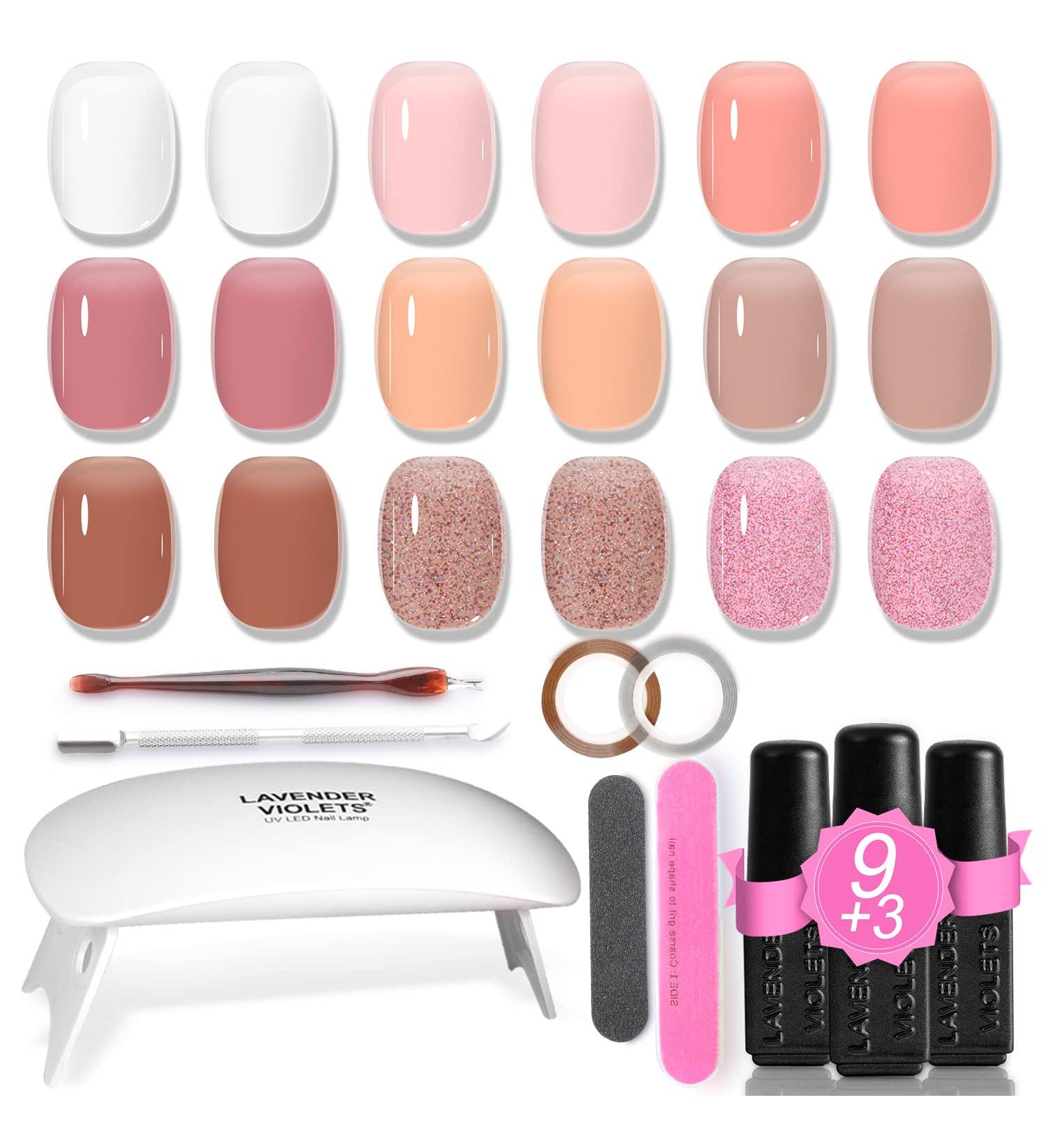 Lavender Violets 19 Pcs Gel Nail Kit with UV Lamp - Spring Jelly Pink Nude Shellac Colors - Base Coat, Matte Top Coat, Nail File, Sticker - Starter Kit (964D Jelly Pink) - Buy Online on SooperMarket.com