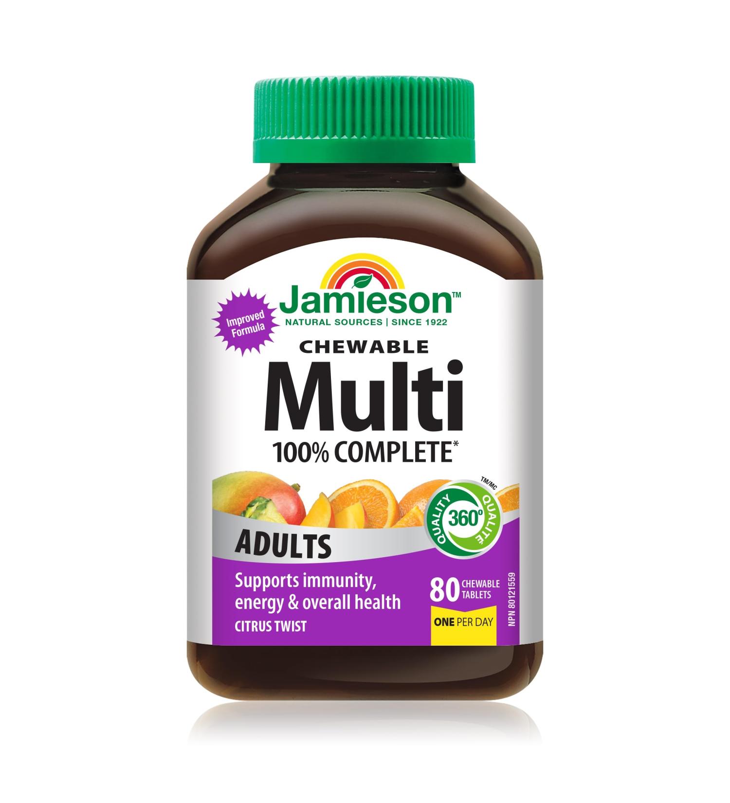 Jamieson 100% Complete Multivitamin Chewable for Adults Citrust Twist Flavour Supports Immunity Energy & Overall Health - Buy Online on SooperMarket.com