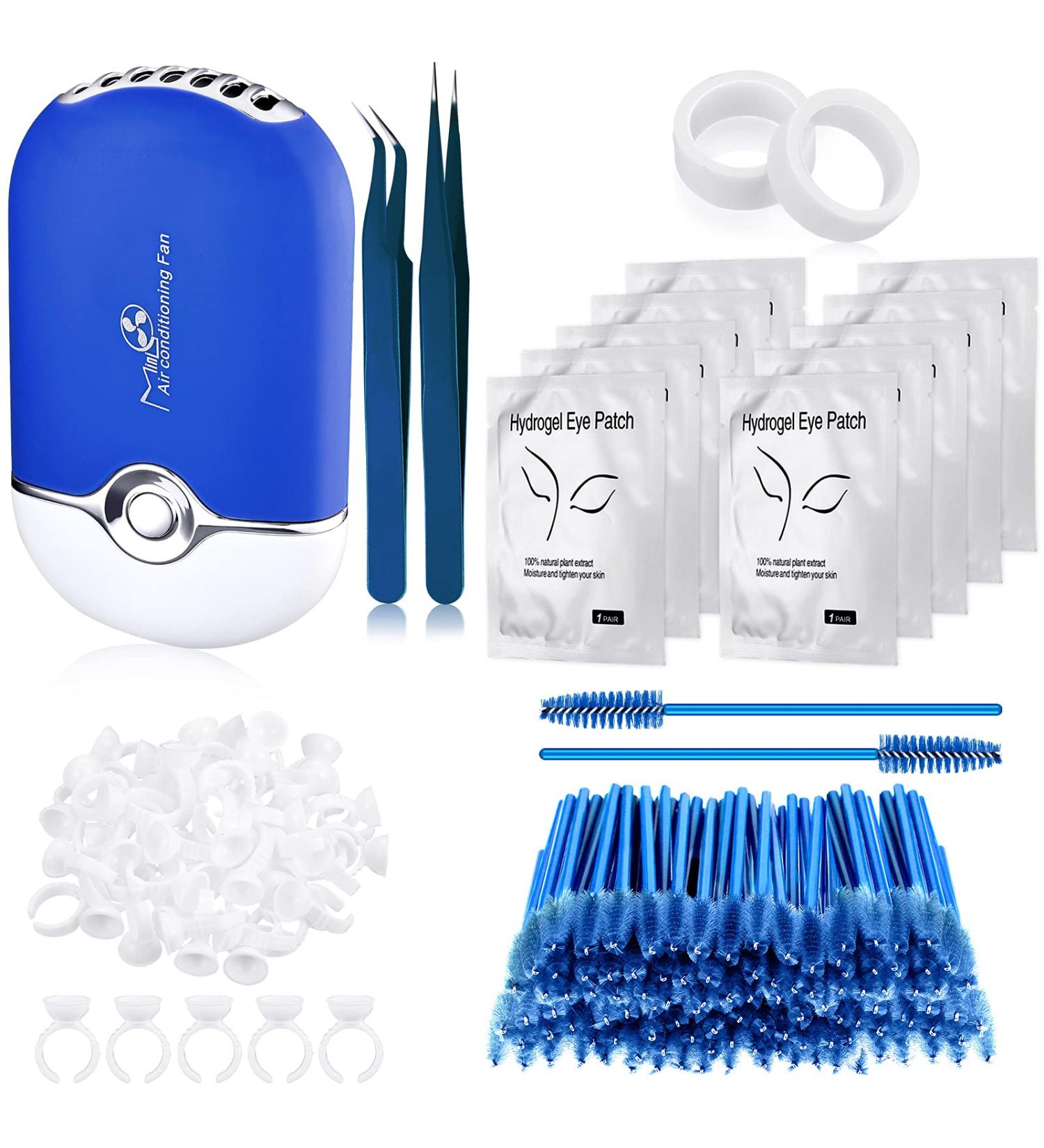 Honoson Eyelash Extension Supplies Kit with USB Air Conditioning Blower, Tweezers, Mascara Wands, Glue Rings, Tapes, and Gel Pads - Buy Online on SooperMarket.com