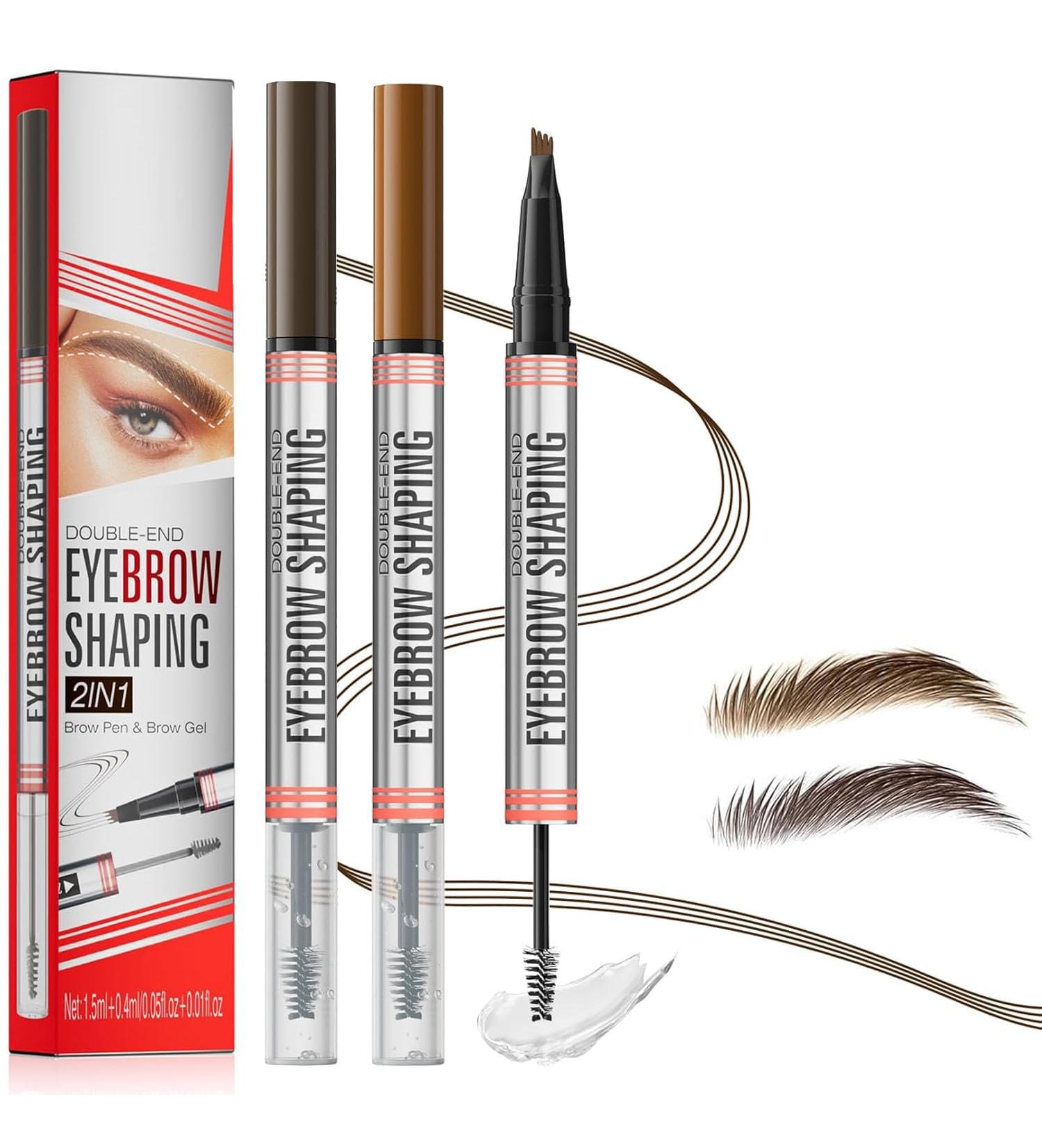 2 in 1 Waterproof 3D Eyebrow Pencil with Eyebrow Gel Micro Eyebrow Pencil with 4 Fork Tip Applicator 2024 New Eyebrow Pencil Effortlessly Creates Natural Looking Brows (Dark brown+Light brown) - Buy Online on SooperMarket.com