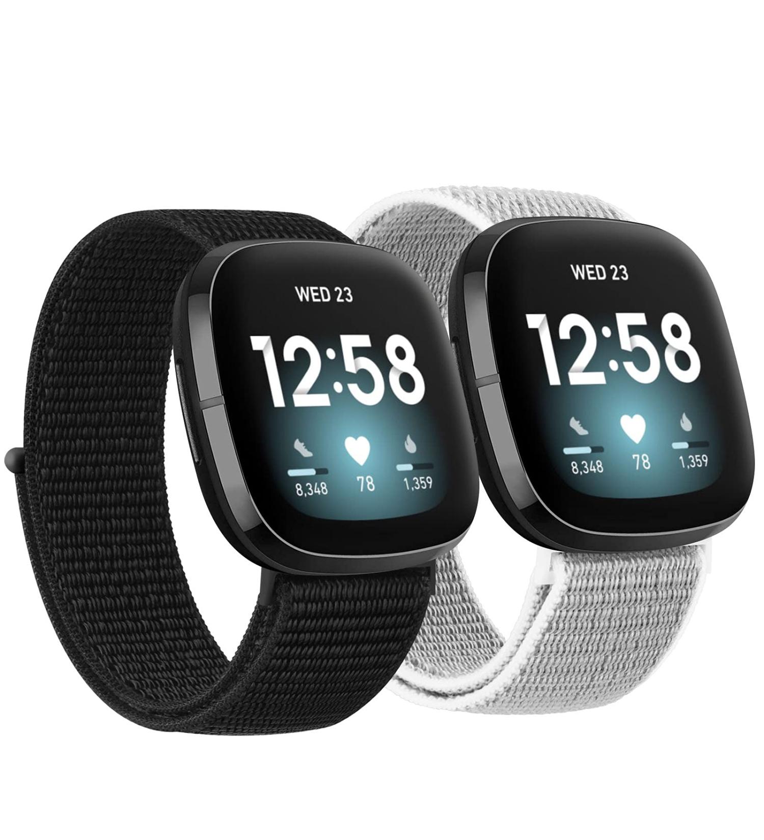 Adjustable Nylon Bands for Fitbit Sense/Versa 3 - Soft Breathable Replacement Strap in Black/Seashell | Compatible for Men and Women - Buy Online on SooperMarket.com