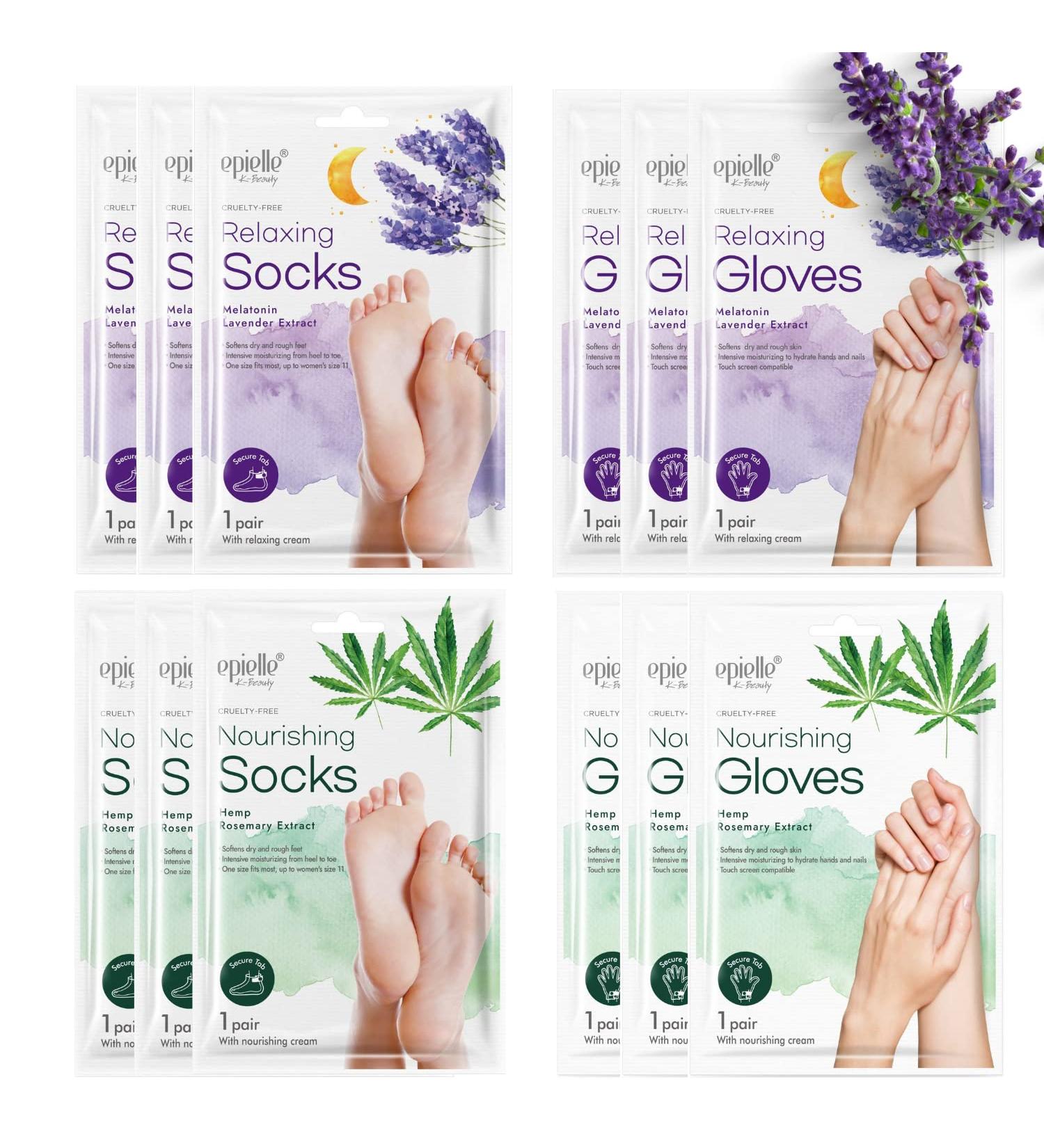 New Epielle Lavender Socks and Gloves Gift Set for Women | Moisturizing Cream & Lotion | 12 Pack Spa Beauty Gifts | Mother's Day Gift - Buy Online on SooperMarket.com