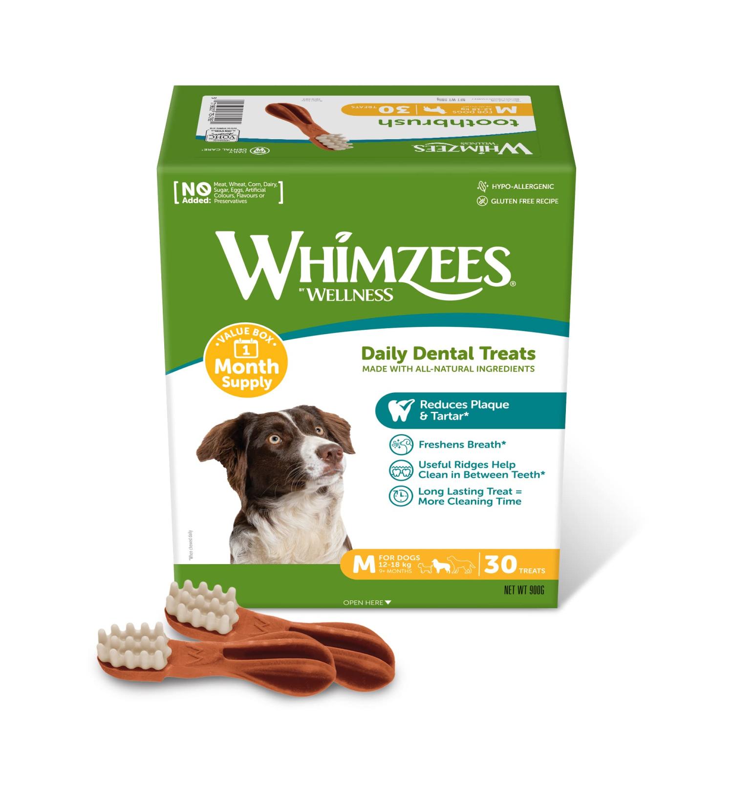 WHIMZEES Wellness Toothbrush Dog Chews for Medium Breeds - 30 Piece Month Box - Buy Online on SooperMarket.com