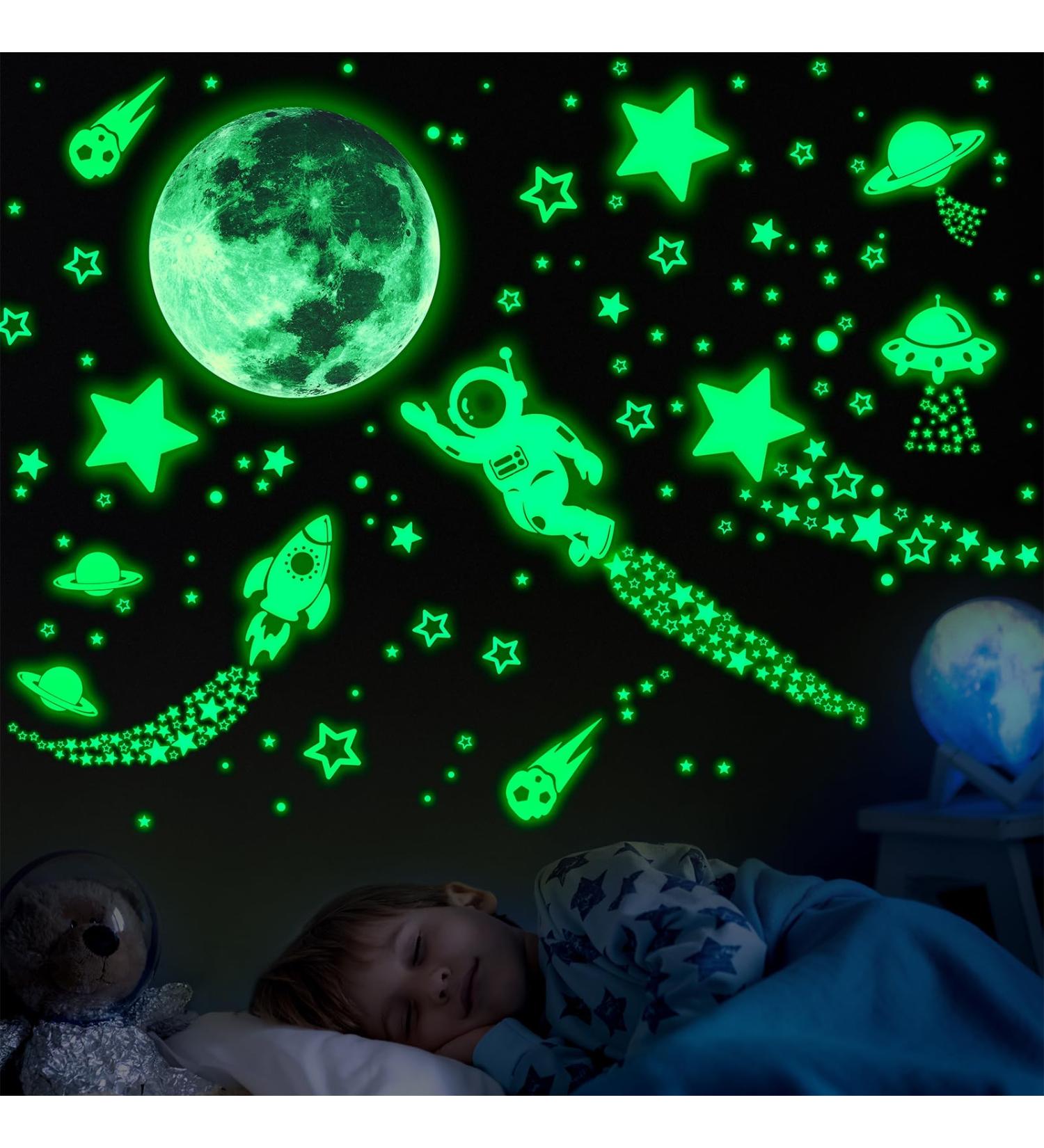 1503pcs Green Glow in The Dark Stars Wall Stickers | Realistic 3D Luminous Stars for Ceiling and Walls | DIY Adhesive Stickers for Baby Bedroom Decoration - Buy Online on SooperMarket.com