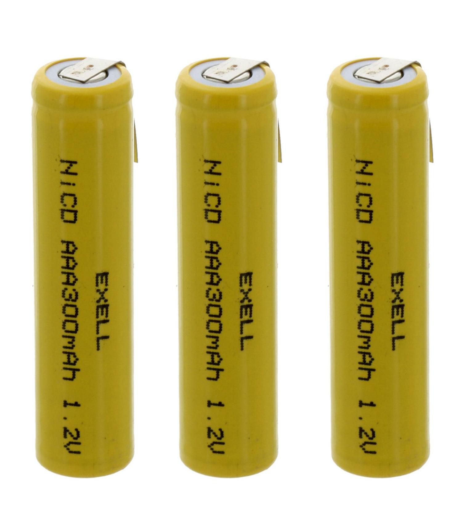 Buy 3x Exell AAA 1.2V 300mAh NiCD Rechargeable Batteries - Perfect for Instruments Razors Toothbrushes & Tools - International Shipping Available - Buy Online on SooperMarket.com