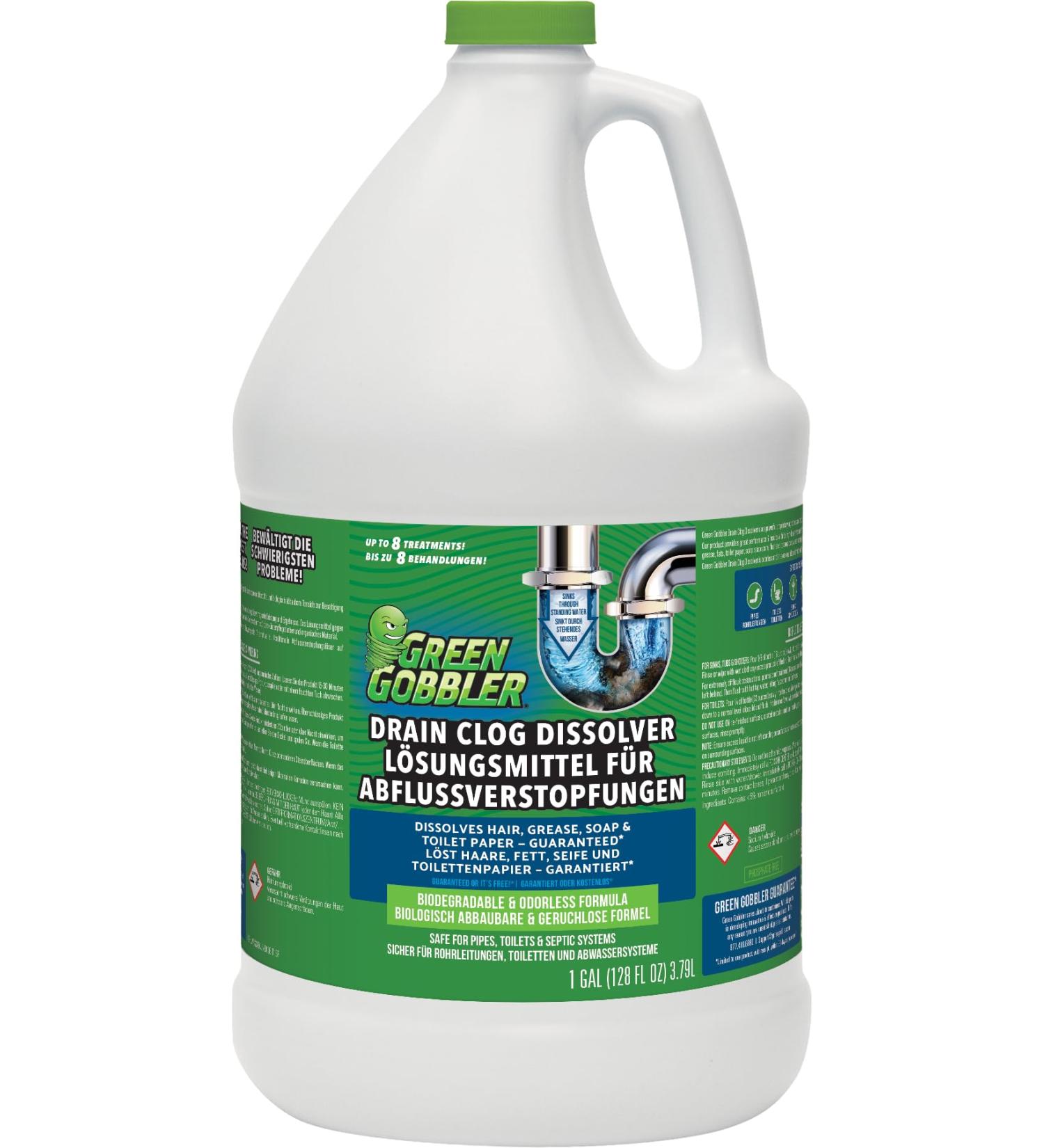 Green Gobbler - Drain Unblocker | Toilet Unblocker | Dissolve Hair & Organic Materials from Clogged Toilets Sinks and Drains | Drain Cleaner and Opener 128 oz - Buy Online on SooperMarket.com