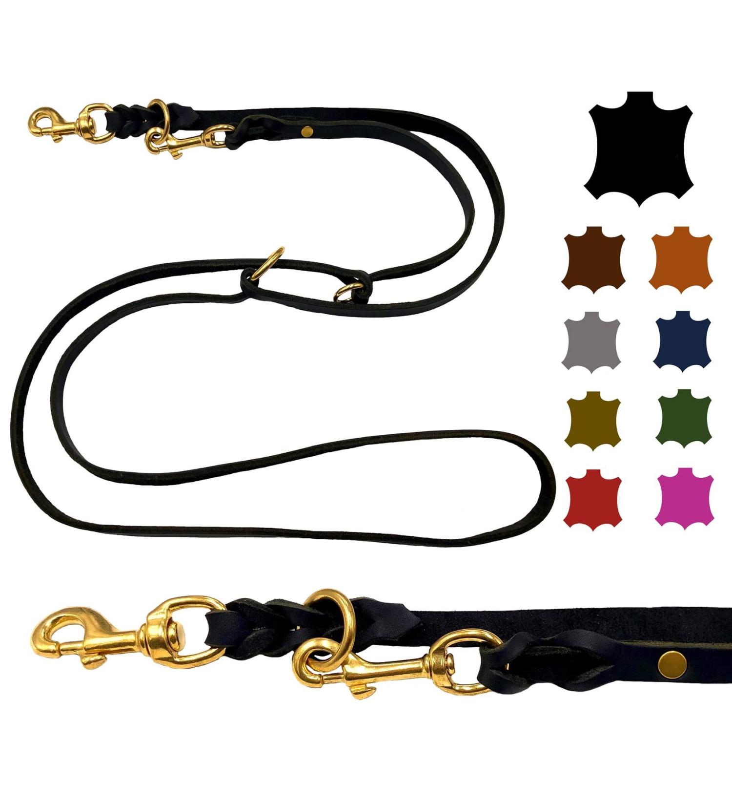Buy Dogeleine Fat Leather Brass Leash for Small & Large Dogs - Adjustable 2m 2.40m 2.80m 3.50m 5m - Durable & Stylish Black Dog Leash - Buy Online on SooperMarket.com