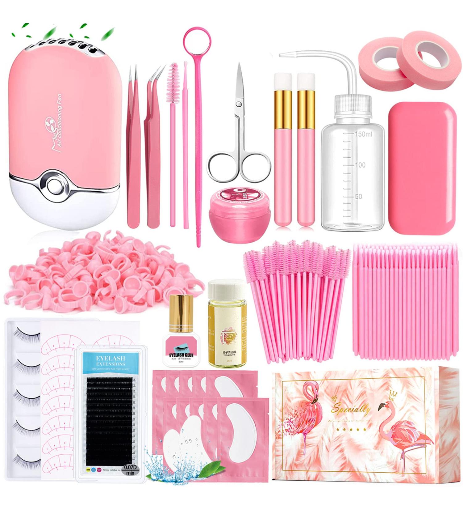 Professional Lash Extension Kit - USB Eyelash Fan Strong Glue 0.07D Curl 8-15mm Sizes - Perfect for Beginners | Pink B - Buy Online on SooperMarket.com