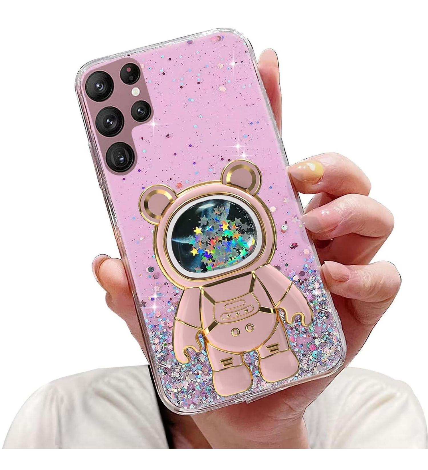 Tivenfezk Nadoli Samsung Galaxy S22 Ultra Case - Astronaut Glitter Stand Soft Silicone Bling Cover Transparent Protective Shell in Pink - Buy Online on SooperMarket.com