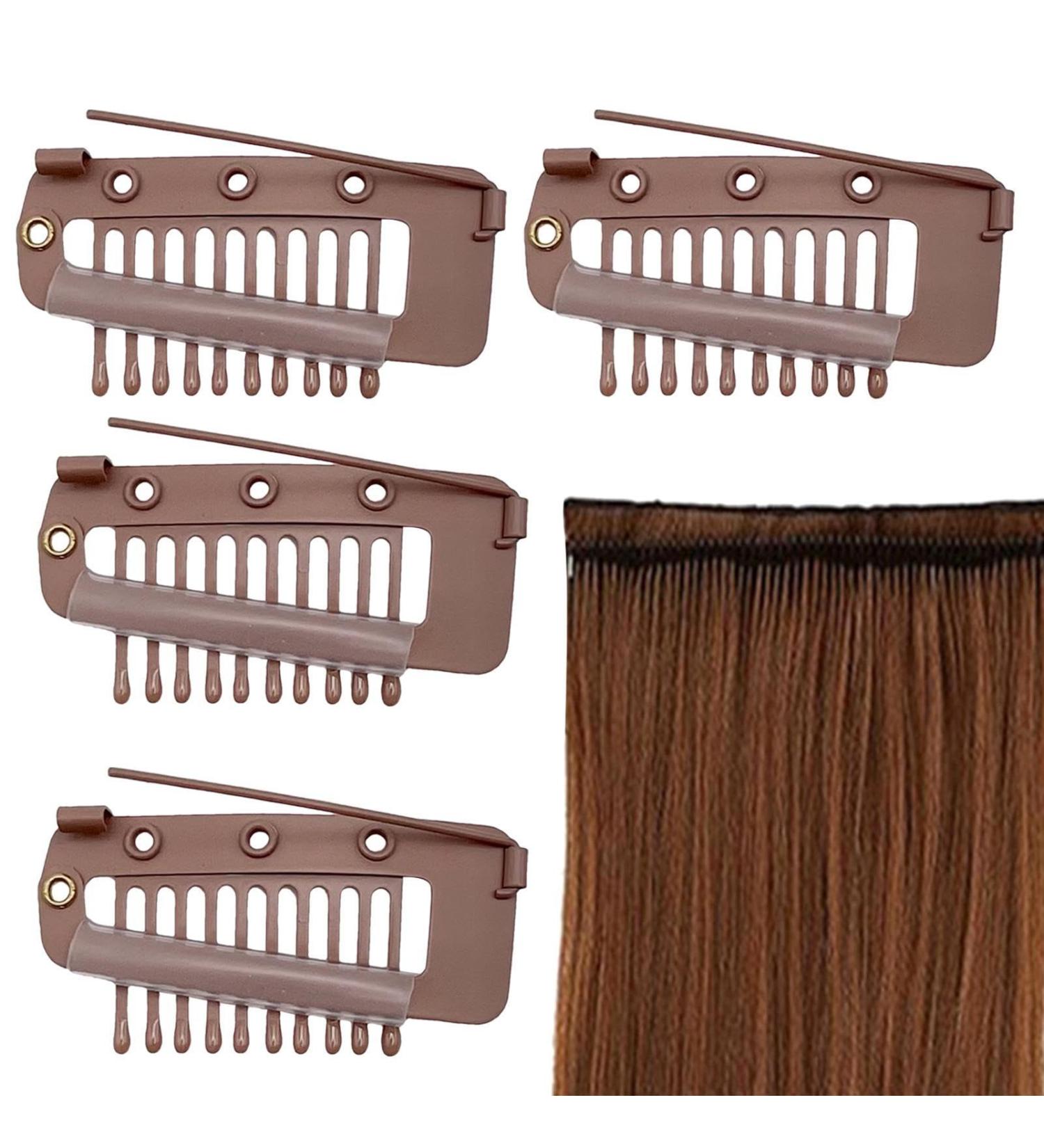 4 Pack Hair Extension Clamps - Metal Wigs Snap Clinging Brackets for Women - 10 Teeth Brown Combo - Buy Online on SooperMarket.com