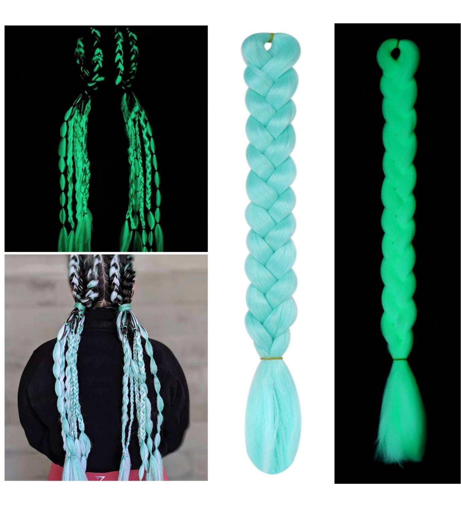 Huiguli Braiding Hair Extension Grow in the Dark for Women Fluorescent Ombre Jumbo Braiding Wigs Kanekalon for Twist Braiding for Women (Green) - Buy Online on SooperMarket.com