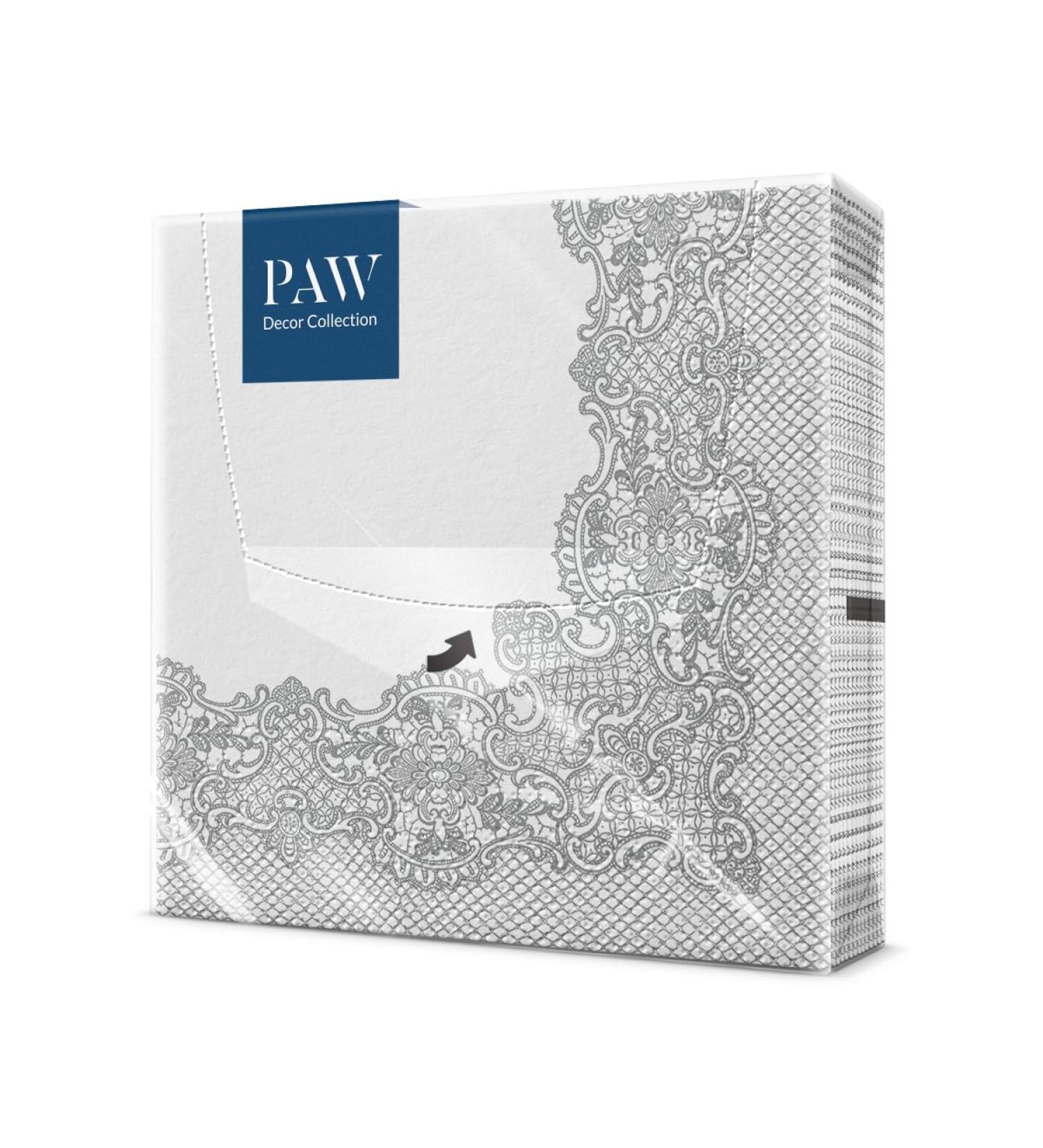 PAW 3-Layer Colorful Napkins (33x33 cm) - 20 Pieces for Communion Weddings Confirmations & Celebrations | Royal Lace Silver Design - Buy Online on SooperMarket.com