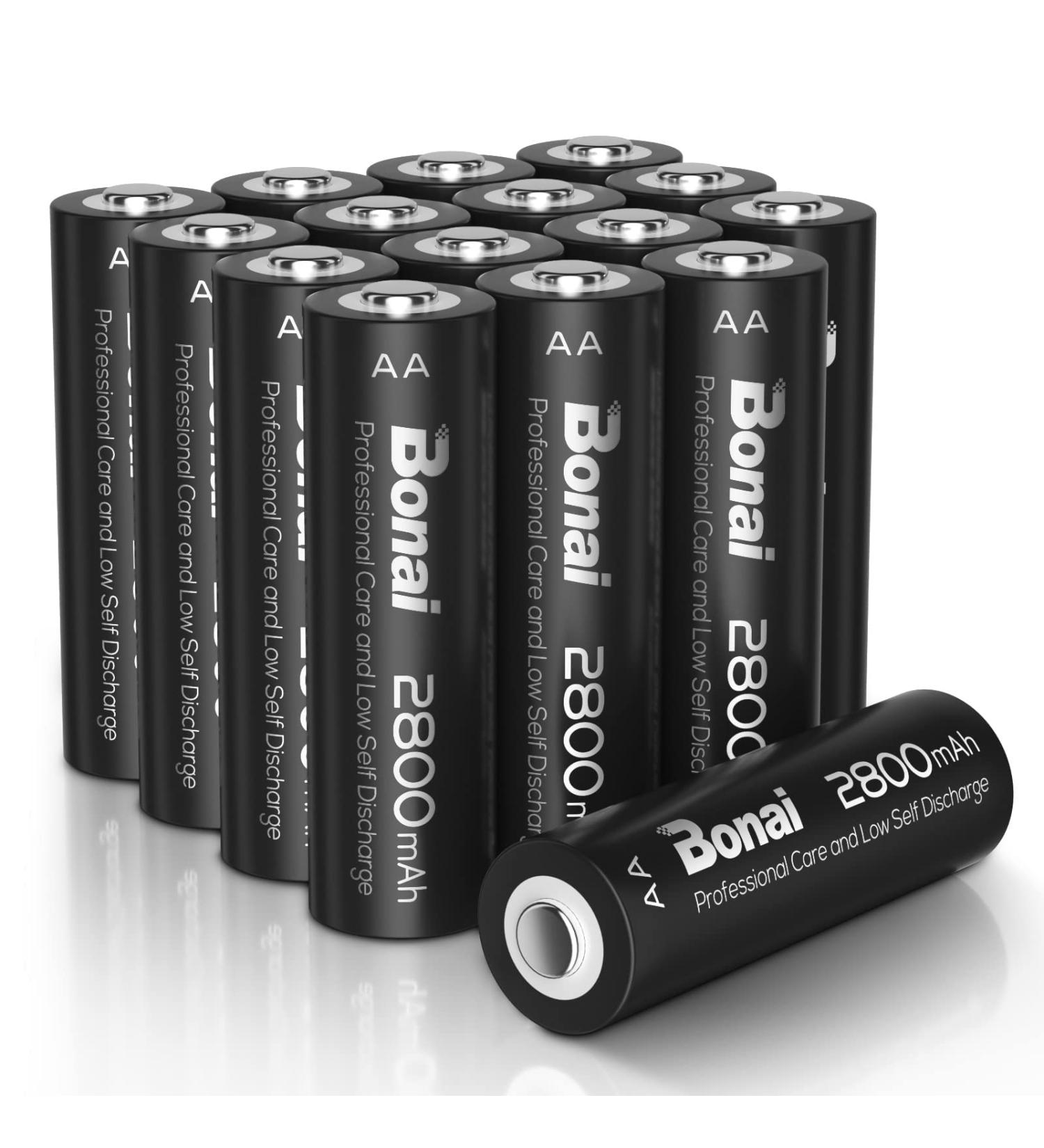 BONAI Rechargeable AA Batteries 2800mAh - High Capacity Ni-MH Low Self Discharge - 16 Pack for Long-Lasting Power | Fast International Shipping - Buy Online on SooperMarket.com