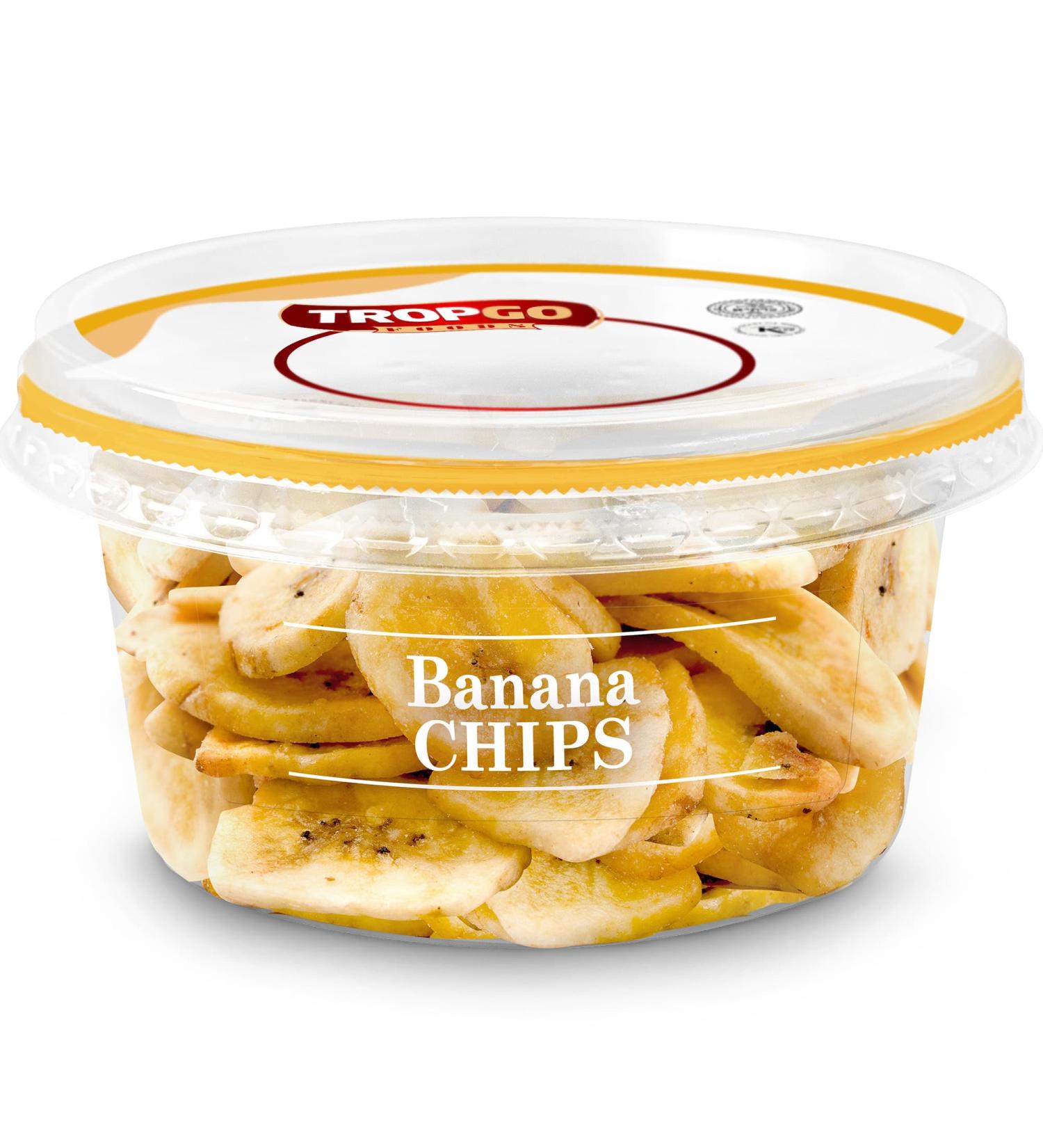Tropgo Banana Chips 110g - Dried Fruit in Resealable and Recyclable Tub - Quick Energy Boost & Wholesome Trail Mix - Ready-to-Eat Dehydrated Fruit Snacks for Kids and Adults - Buy Online on SooperMarket.com