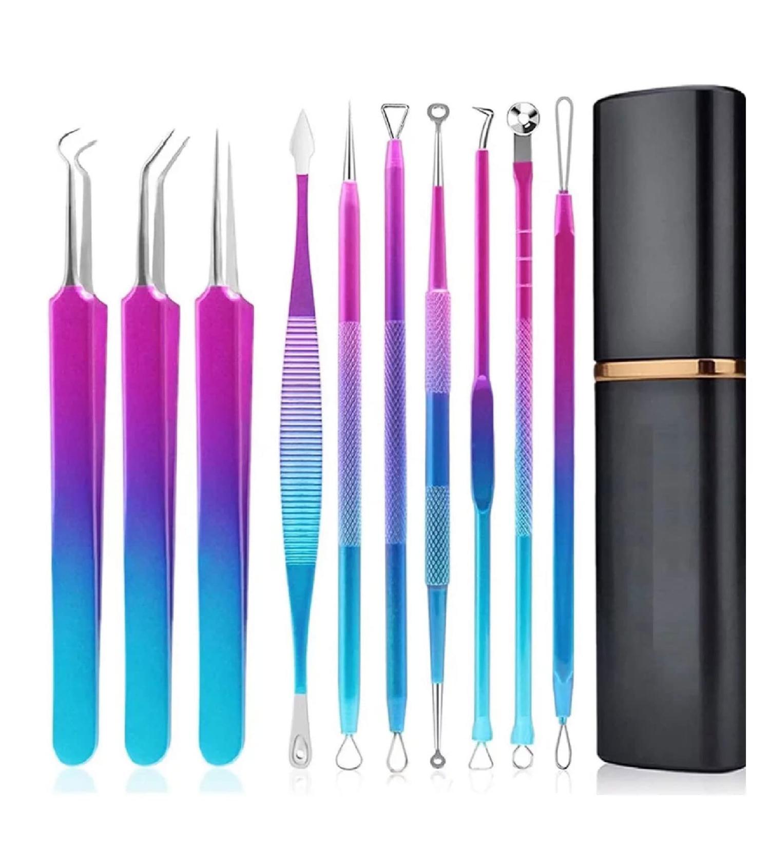 Rehomy 10pcs Stainless Steel Blackhead Remover Extractor Tools Acne Kit Pimple Popper Tool Kit for Nose Face Forehead - Buy Online on SooperMarket.com