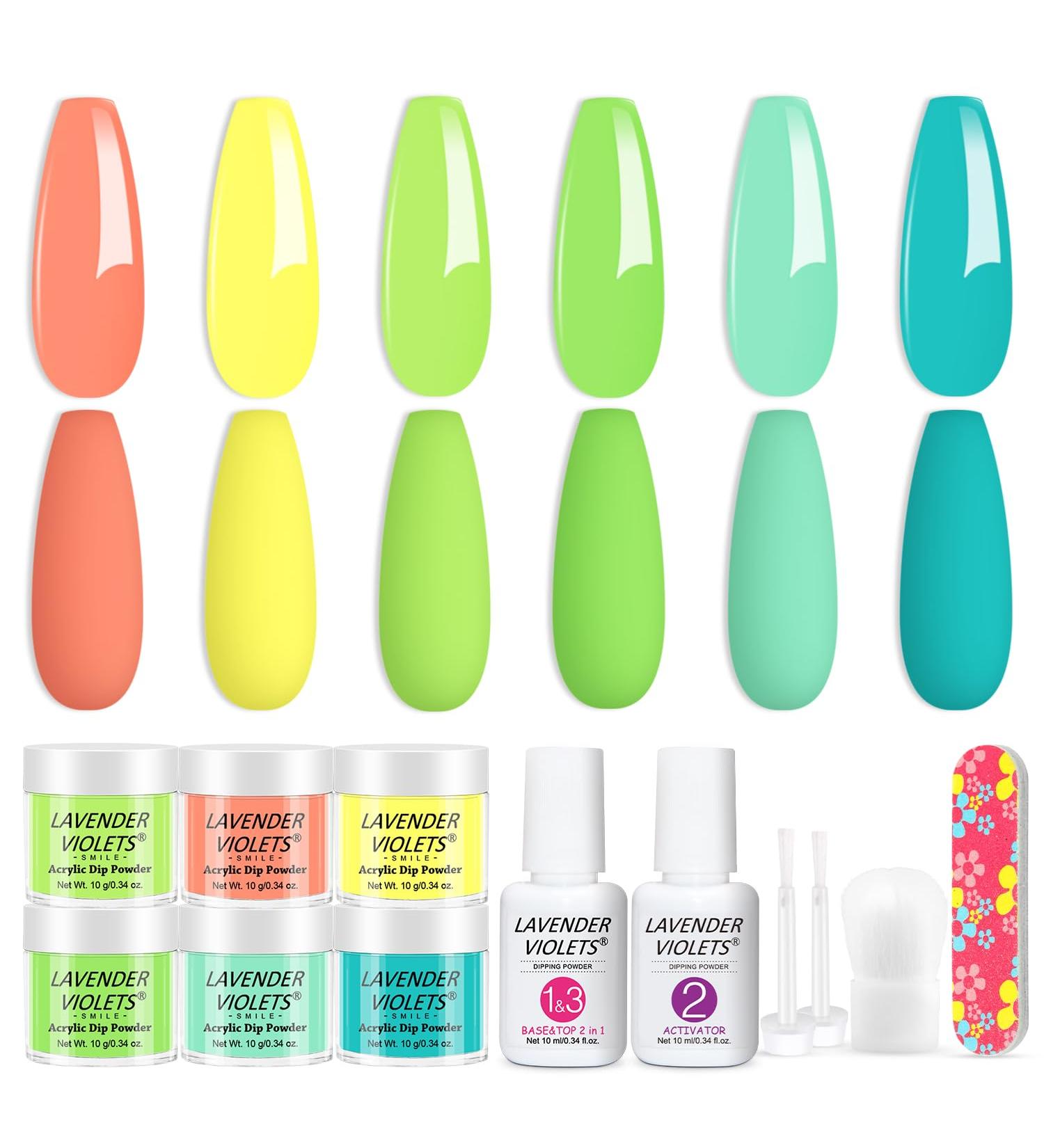 Lavender Violets 12 Pcs Dip Powder Nail Kit Spring 2 Summer Colours Lemon Yellow Light Pink Neon Green Blue Dipping Powder Liquid Set 2 in 1 Base & Top Coat Activator Nail Art Manicure M211 Neon Yellow Green - Buy Online on SooperMarket.com