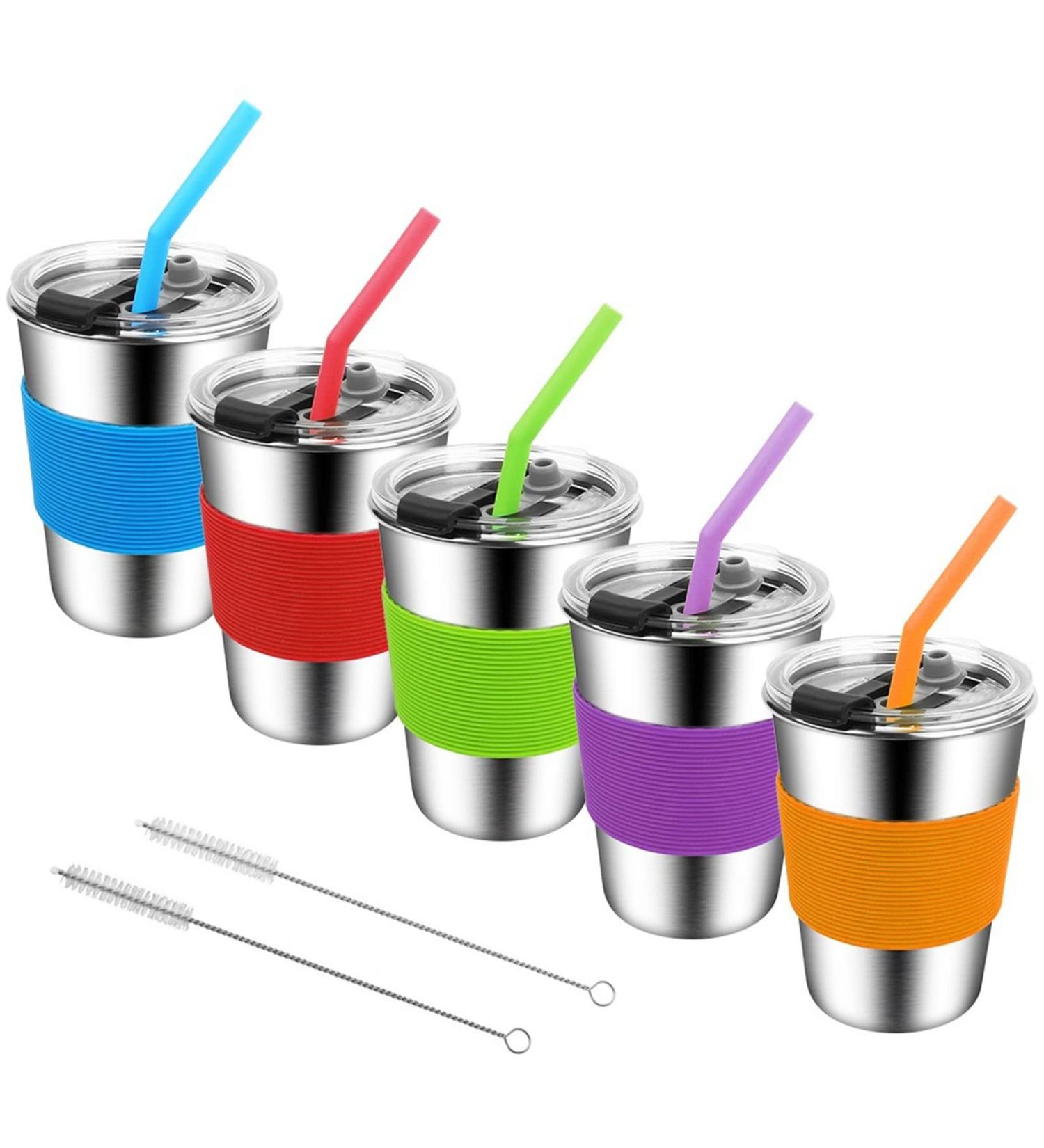 Vermida Kids 12oz Stainless Steel Cups with Straws and Lids - Spill Proof Tumbler for Toddlers - Metal Sippy Cups for School and Outdoor Activities - Green/Orange/Blue (Pack of 3) - Buy Online on SooperMarket.com