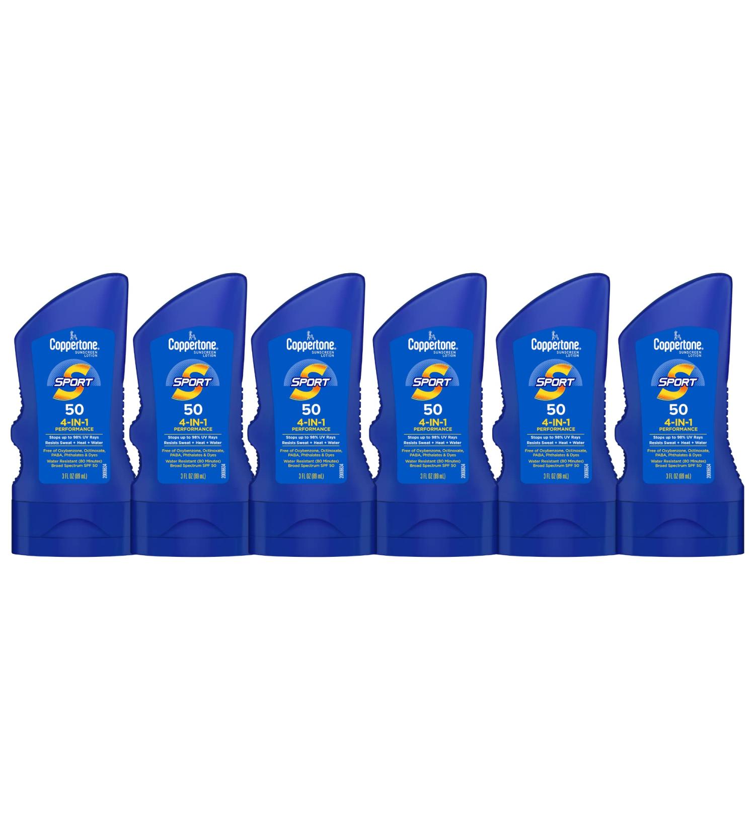 Coppertone SPORT Sunscreen Lotion SPF 50 - Water Resistant, Broad Spectrum, 3 Fl Oz Bottle (Pack of 6) - Buy Online on SooperMarket.com