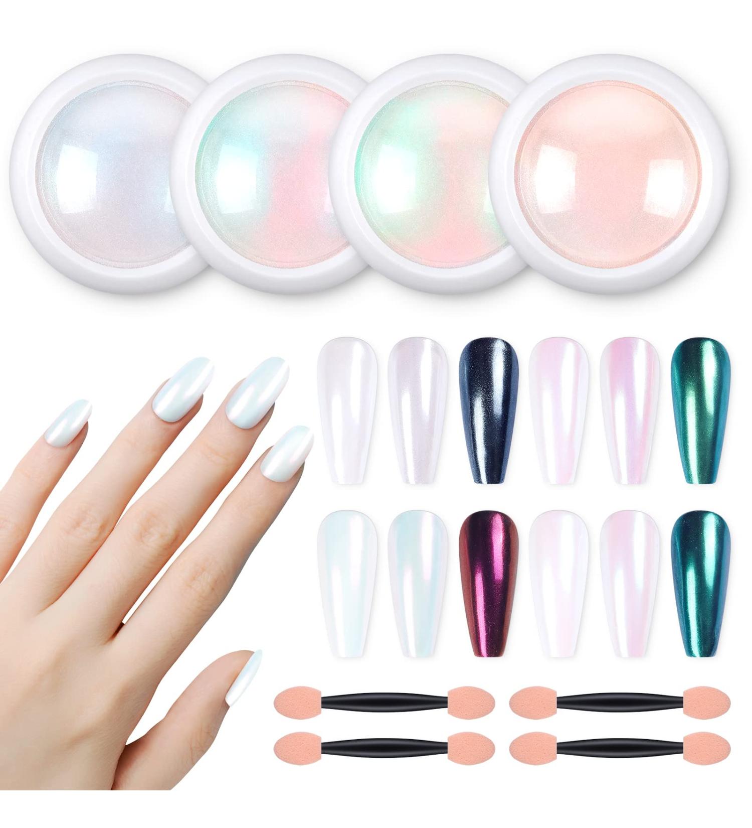 Artdone Chrome Nail Powder Kit - Metallic Mirror Effect Pigment for Gel Polish Nail Art - 4pcs White Chrome Powder Set - Buy Online on SooperMarket.com