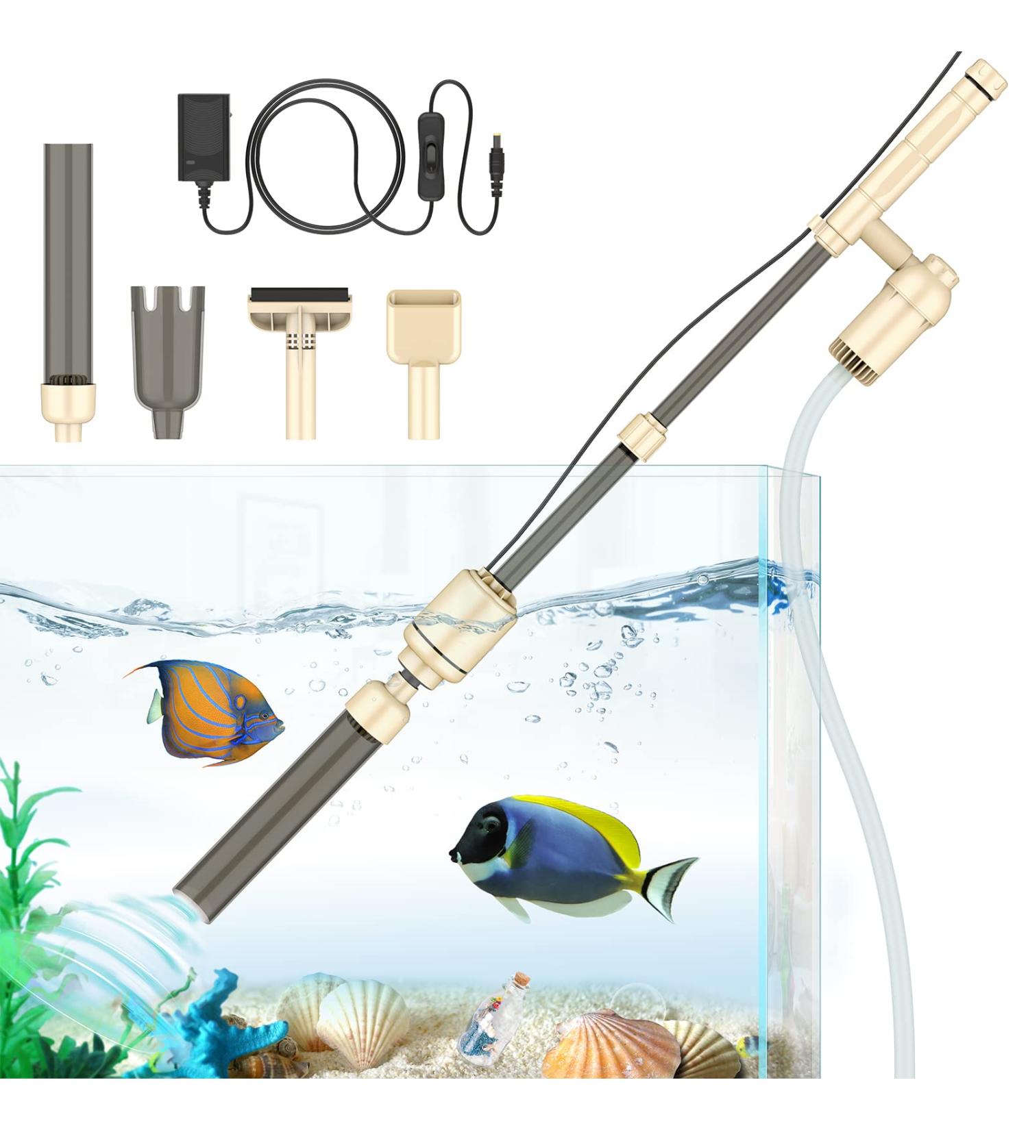Bedee 6-in-1 Aquarium Gravel Cleaner & Siphon Filter Set - Adjustable Flow Control, DC 12V 18W - Beige - Buy Online on SooperMarket.com