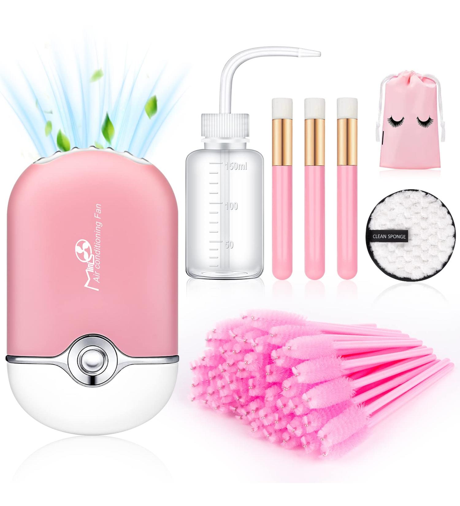 Guifizeiom Lash Fan Dryer & Eyelash Cleaning Kit - Extension Supplies, Mascara Wands, USB Fan, Aftercare Bags (Pink) - Buy Online on SooperMarket.com