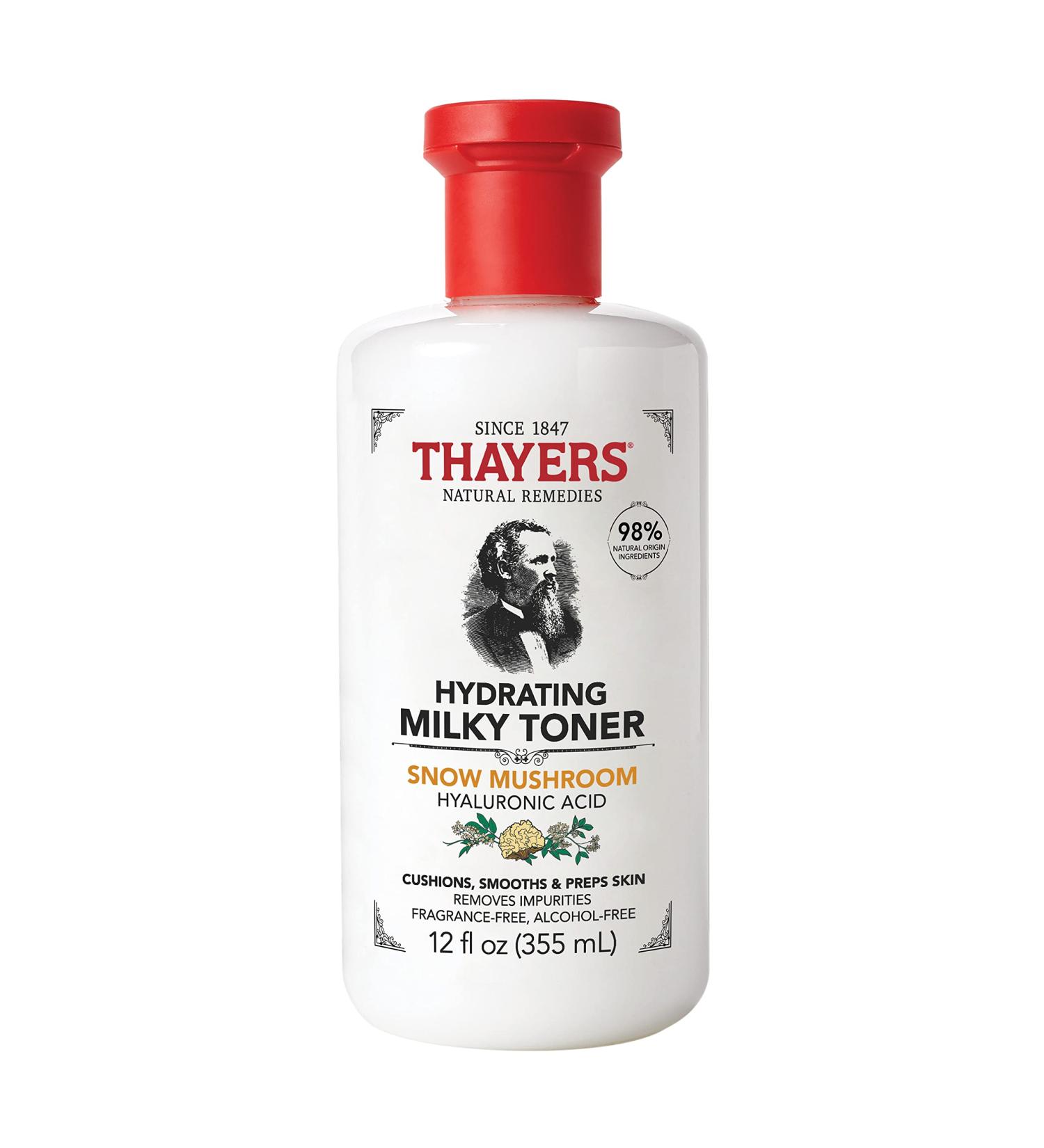 Thayers Milky Hydrating Face Toner with Snow Mushroom, Hyaluronic Acid & Elderflower - 12 FL oz | Gentle Alcohol-Free Skincare for Dry & Sensitive Skin - Buy Online on SooperMarket.com