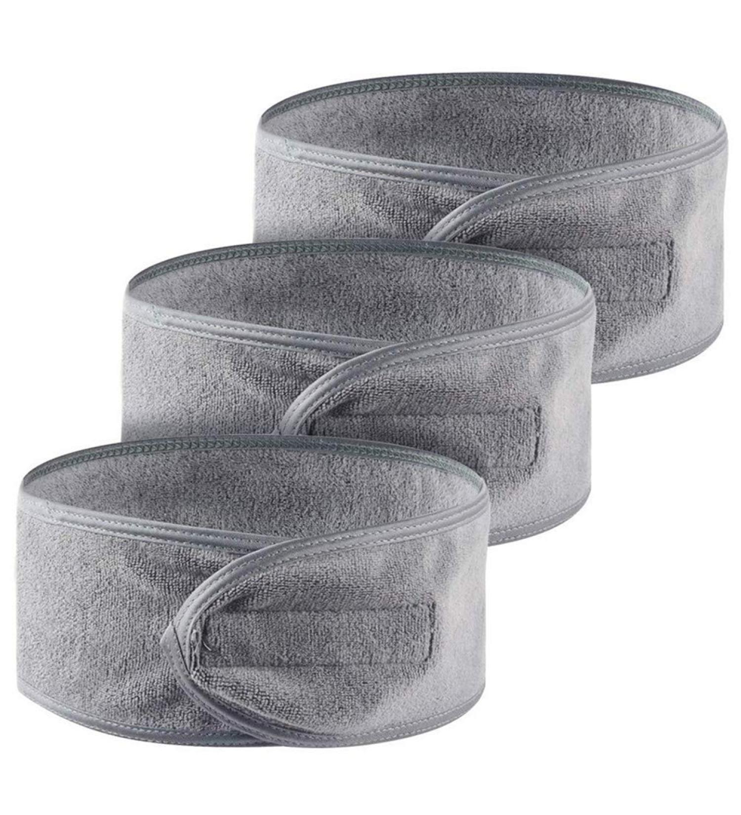 Queta Adjustable Hair Band for Makeup - Terry Cloth Cosmetic Headband Set (3pcs) - Gray - Hair Protection with Velcro Fastener - Buy Online on SooperMarket.com