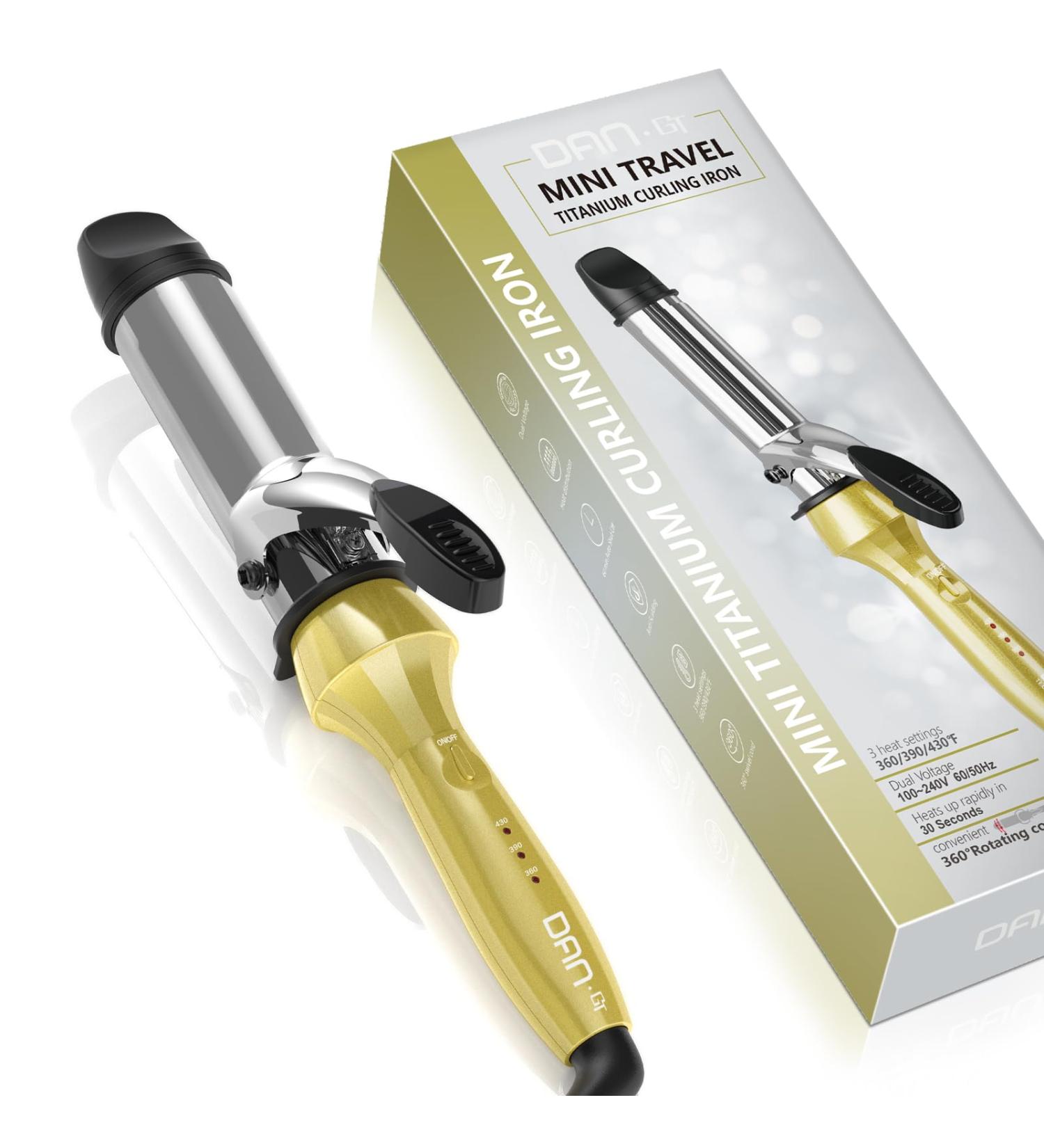 1 1/4 Inch Mini Travel Curling Iron - Dual Voltage 3 Temperatures Rapid Heating Titanium Wand - Buy Online on SooperMarket.com