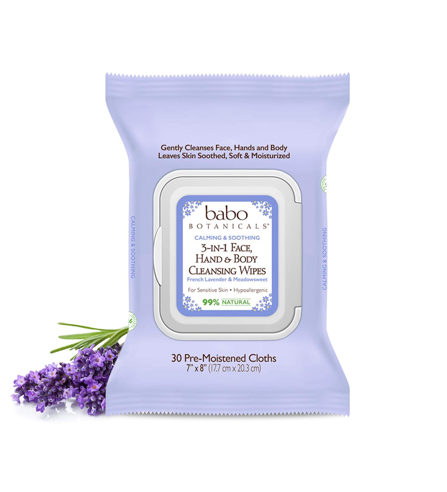 Babo Botanicals Calming 3-in-1 Cleansing Wipes with French Lavender & Meadowsweet - 30 ct - Buy Online on SooperMarket.com