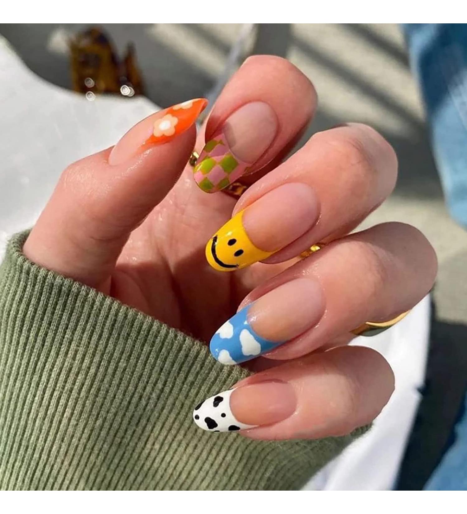 Buy Luvadeyo 24 PCs Press on Nails - Medium Almond Stiletto Fake Nails with Glue | Acrylic Nails for Women & Girls - Fast International Shipping - Buy Online on SooperMarket.com