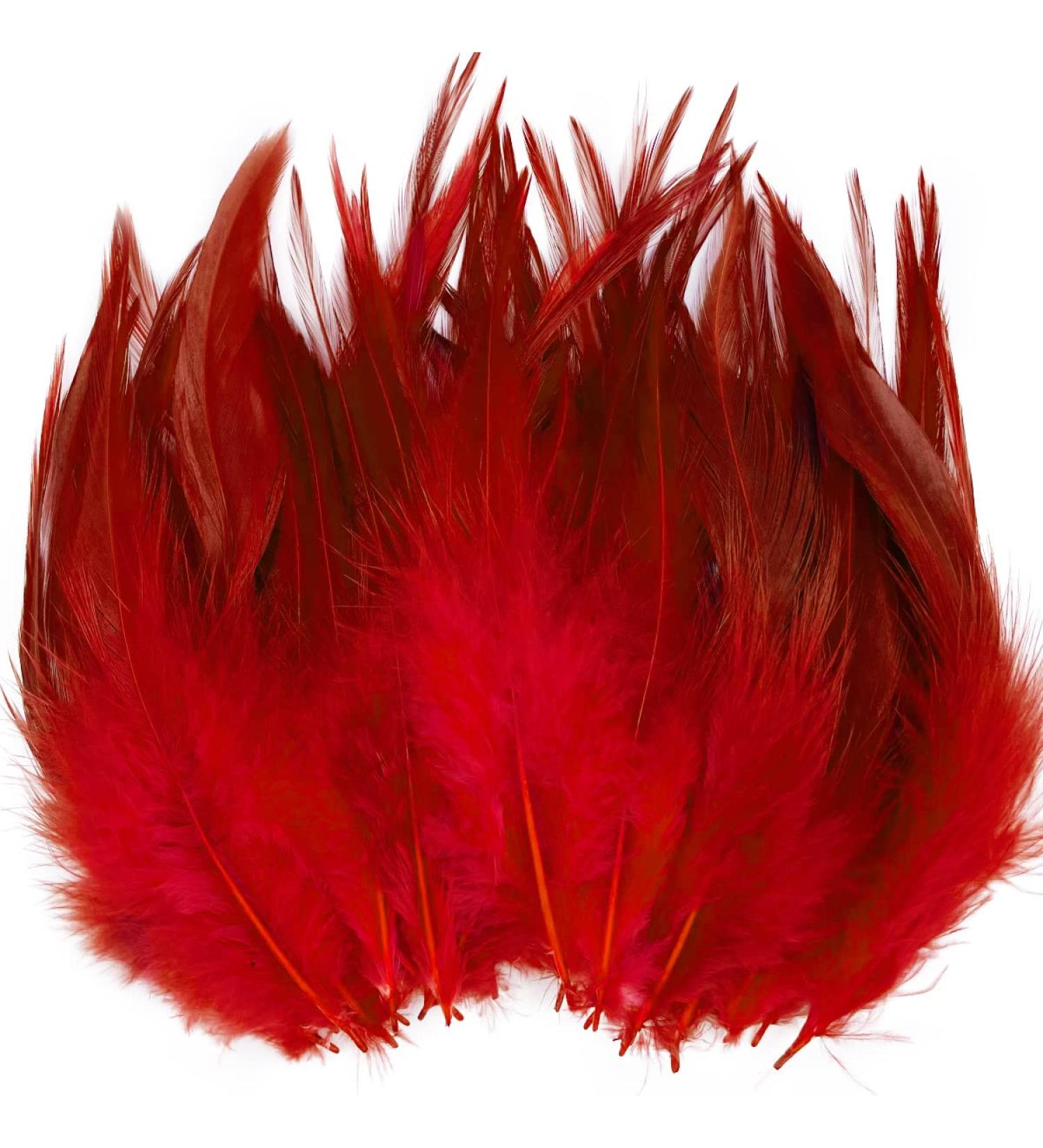 100pcs Red Rooster Saddle Hackle Feathers 5-7 Inch for Crafts & Jewelry Making - Buy Online on SooperMarket.com