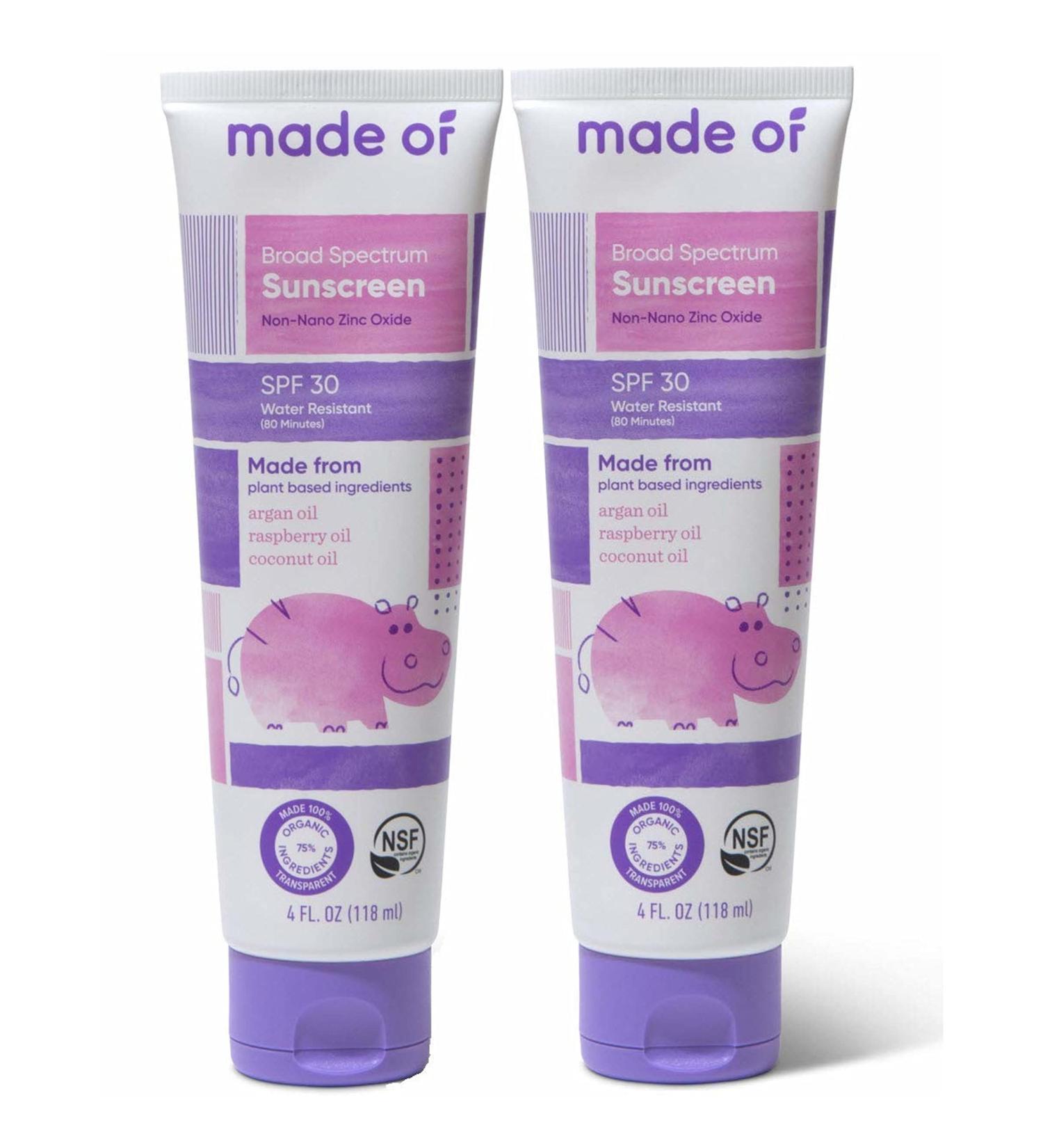Organic Baby Sunscreen SPF 30 - EWG & NSF Certified - Made in USA - 4oz (Fragrance Free, 2-Pack) - Buy Online on SooperMarket.com