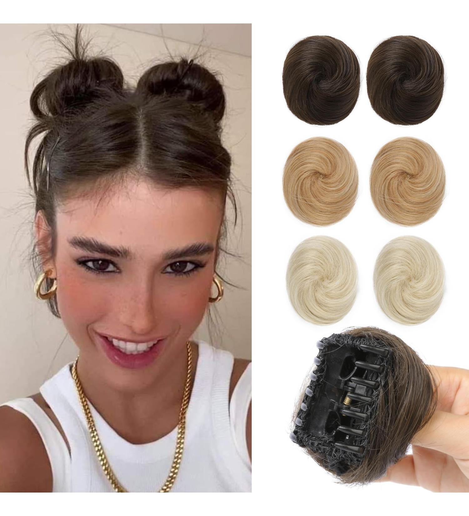 REECHO 2 PCS Mini Claw Clip in Messy & Cat Ears Hair Bun Extensions Wig Accessory Updo Hairpieces for Women Girls (Pack of 2-3" Straight Dark Brown with Copper Highlights) Pack of 2 - 3" Straight Dark Brown with Copper Highlights - Buy Online on SooperMarket.com