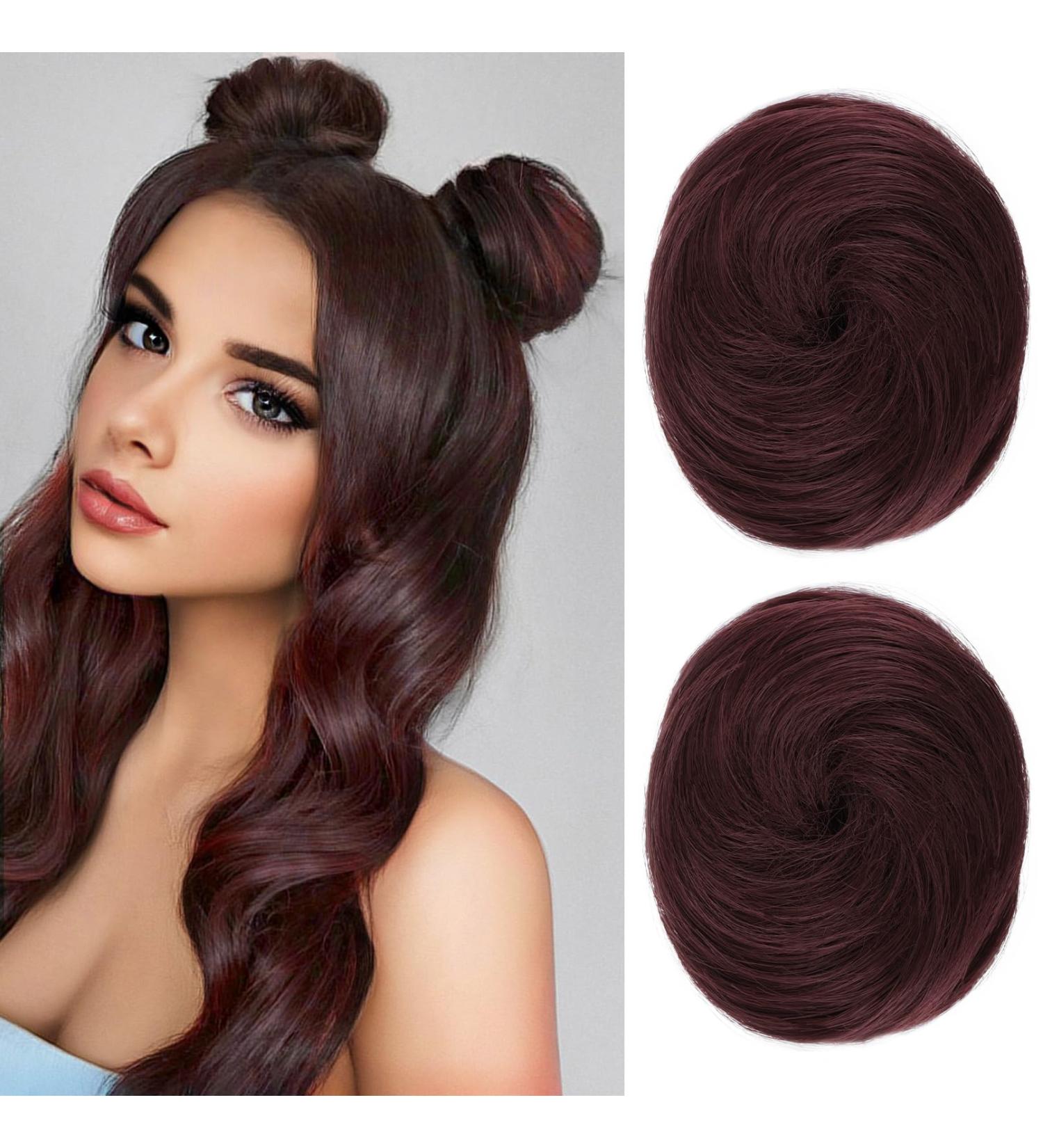 REECHO 2 PCS Mini Claw Clip in Messy & Cat Ears Hair Bun Extensions Wig Accessory Updo Hairpieces for Women Girls (Pack of 2-3" Straight Burgundy) Pack of 2 - 3" Straight Burgundy - Buy Online on SooperMarket.com