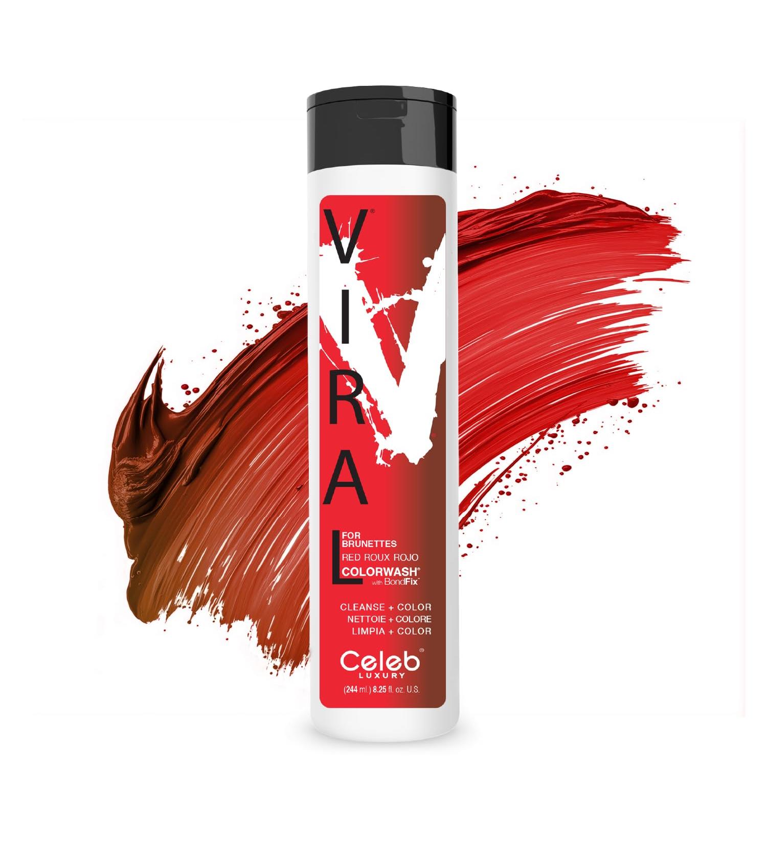 Red Hair Color Depositing Shampoo | Vegan Semi-Permanent Colorwash for Brunettes | Celeb Luxury Red Viral + Bond Rebuilder - Buy Online on SooperMarket.com
