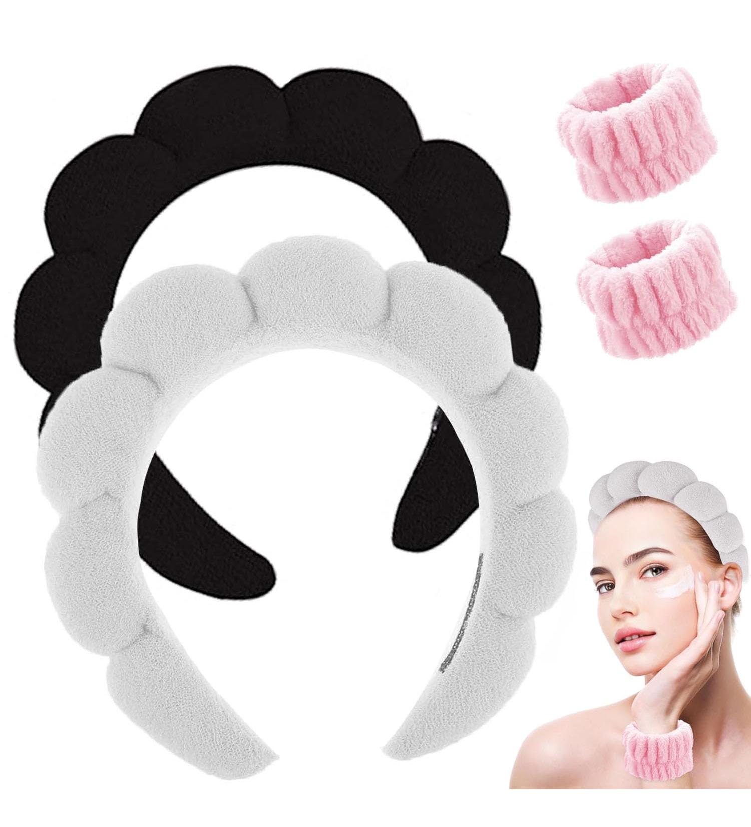 Spa Headband for Women - Soft Terry Cloth Makeup Headband Set for Face Washing and Skincare - Includes Face Wash Wristbands - Ideal Gift - Black+Grey - Buy Online on SooperMarket.com