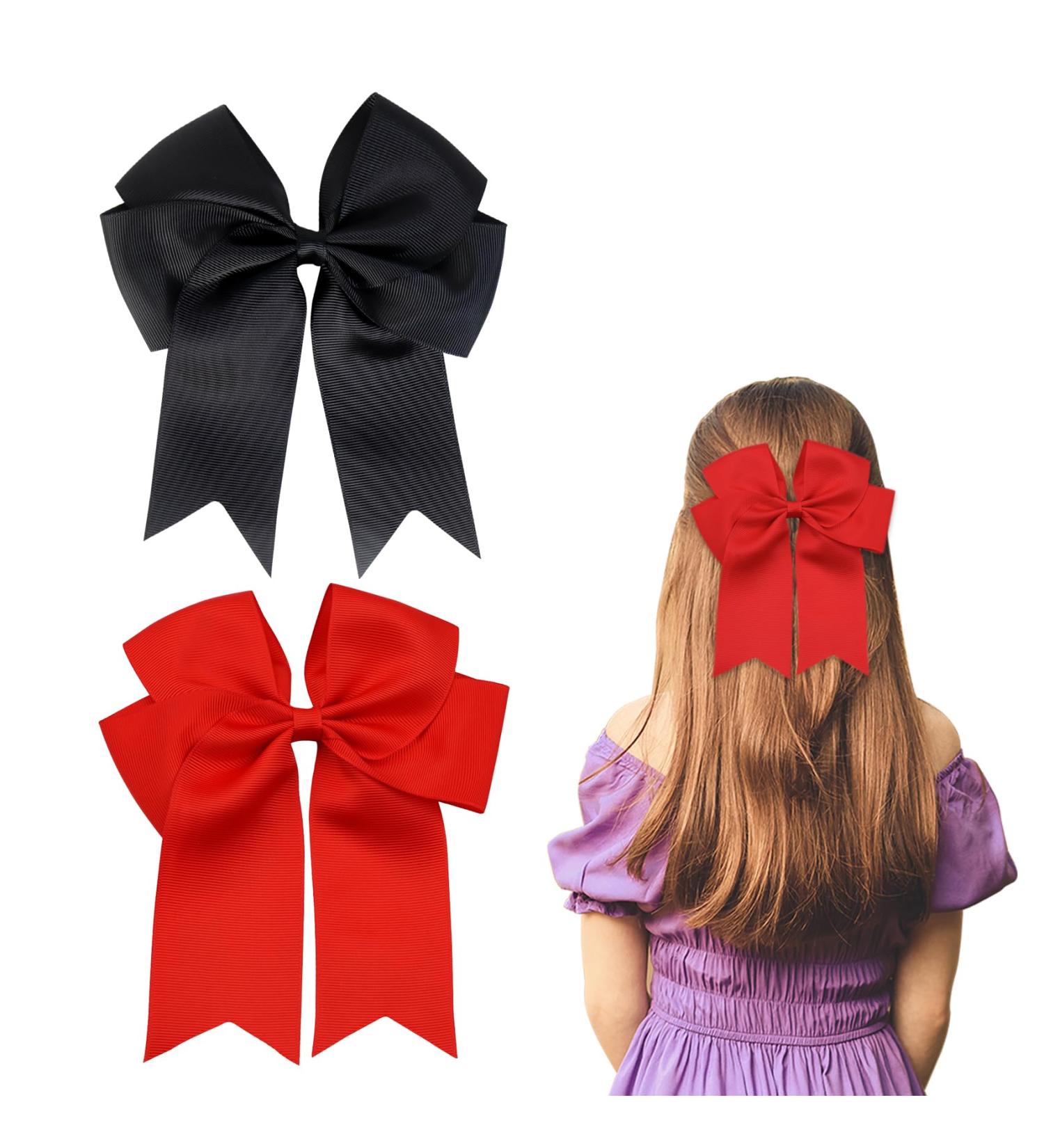 2 Pack 6 inch Bow Hair Clips Large Hair Bow Hair Barrette Clips for Women Girls Red Hair Bows(Black Red) - Buy Online on SooperMarket.com