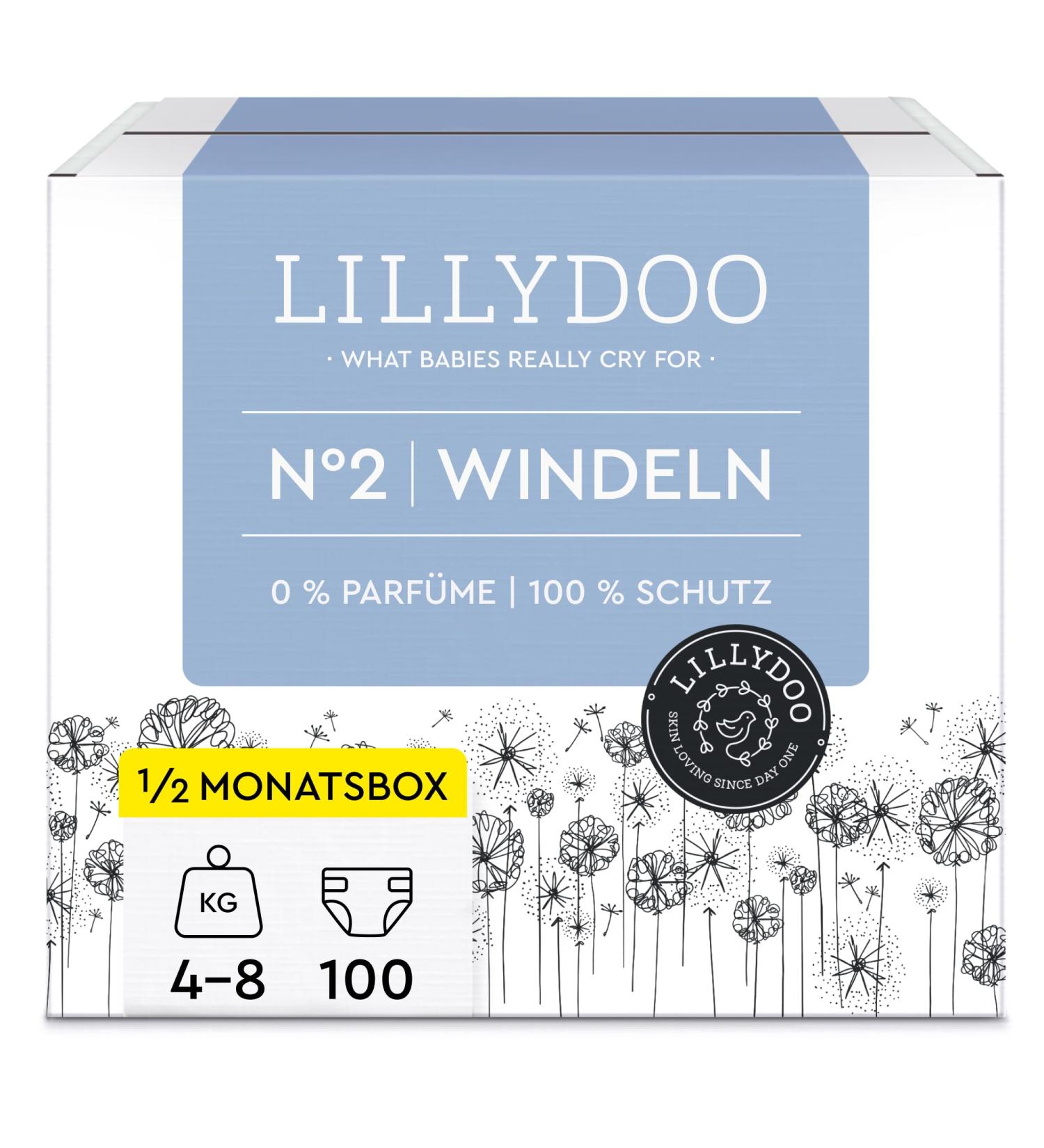 LILLYDOO Skin-Friendly Size 2 Diapers (4-8 kg) | Eco-Friendly Half-Month Box of 100 Diapers | International Shipping Available - Buy Online on SooperMarket.com