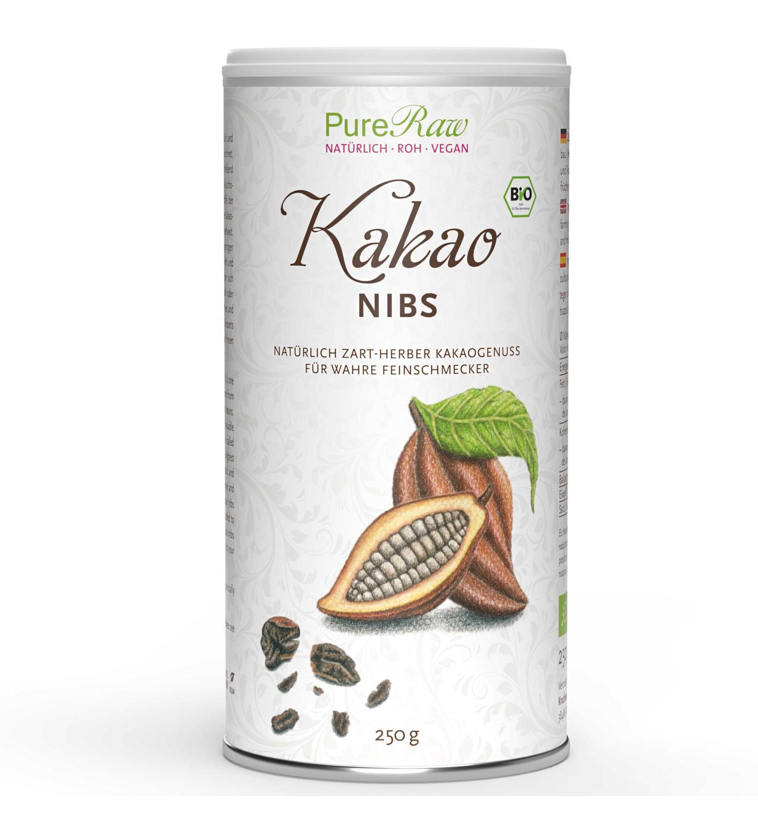 Organic Raw Vegan Kocao Nibs | Sugar-Free Noble Cocoa Chunks - 250g Theobroma Cacao by Pureeraw - Buy Online on SooperMarket.com