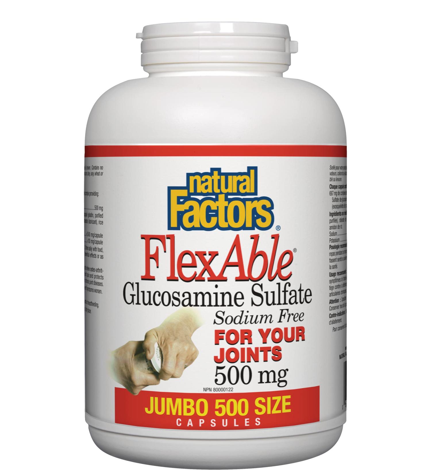 Natural Factors - Glucosamine Sulfate 500mg Sodium Free Flexable - 500 Capsules - Buy Online on SooperMarket.com