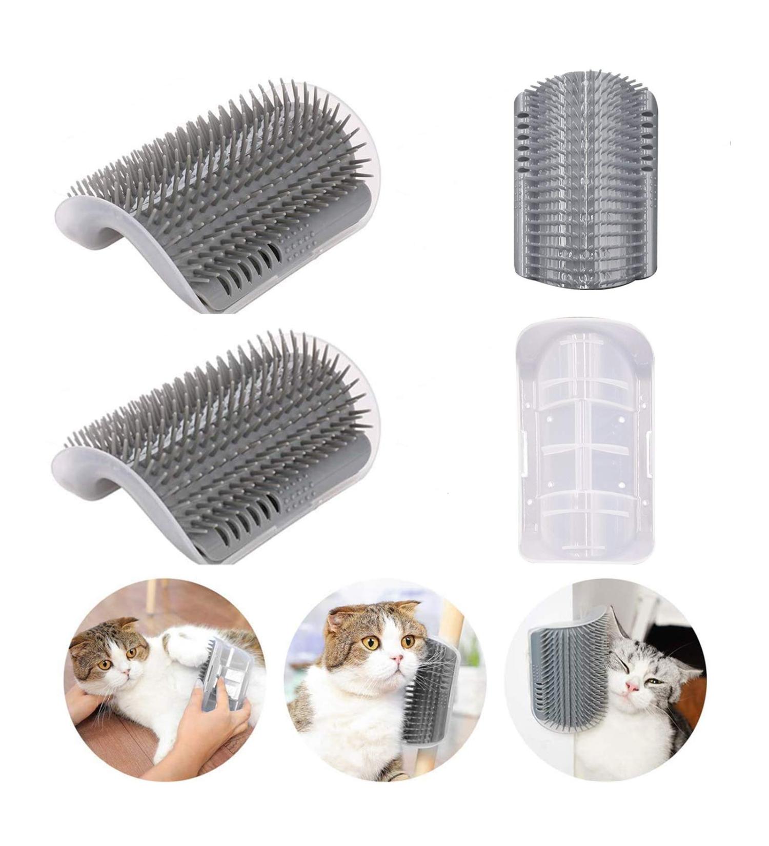 Cat Self Groomer Brushes with Catnip Wall Corner Groomers Soft Grooming Brush Scratcher and Brush for Short Long Fur Cats Softer Massage Toy for Kitten Puppy (2 Pack Grey) - Buy Online on SooperMarket.com