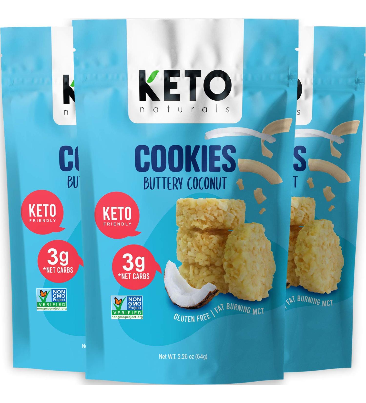 Keto Cookies with MCT Oil - Buttery Coconut Flavor | Low Carb, Gluten Free Snacks | Perfect for Atkins, Diabetic, and Keto Diets | High Fat Bomb for Ketosis | 3 Pack of 2.26oz Bites - Buy Online on SooperMarket.com