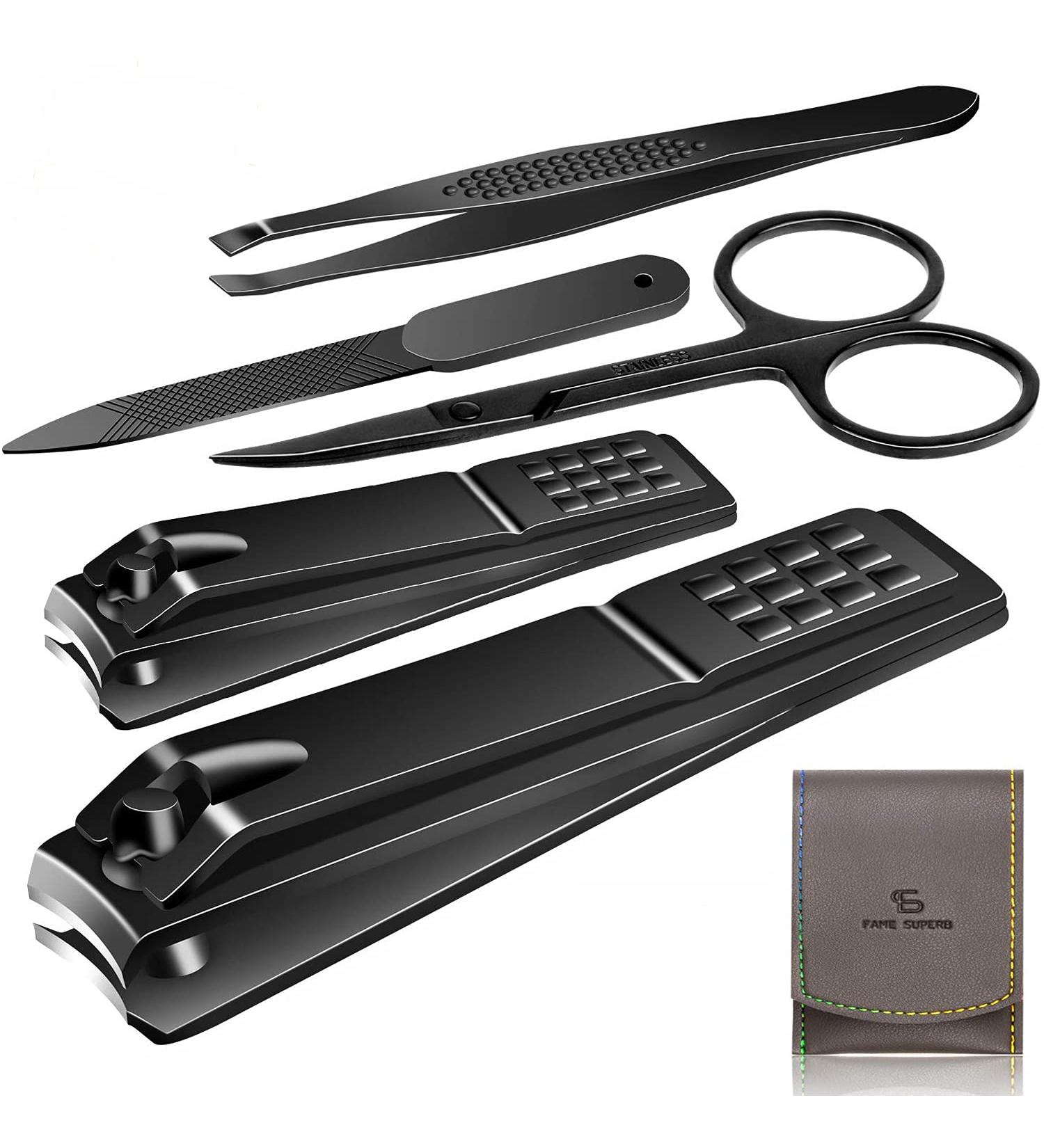 Manicure Pedicure Kit - 5 Piece Nail Clippers Set for Fingernails & Toenails - Best Care Tools for Men & Women with Travel Case (Gray/Black) - Buy Online on SooperMarket.com