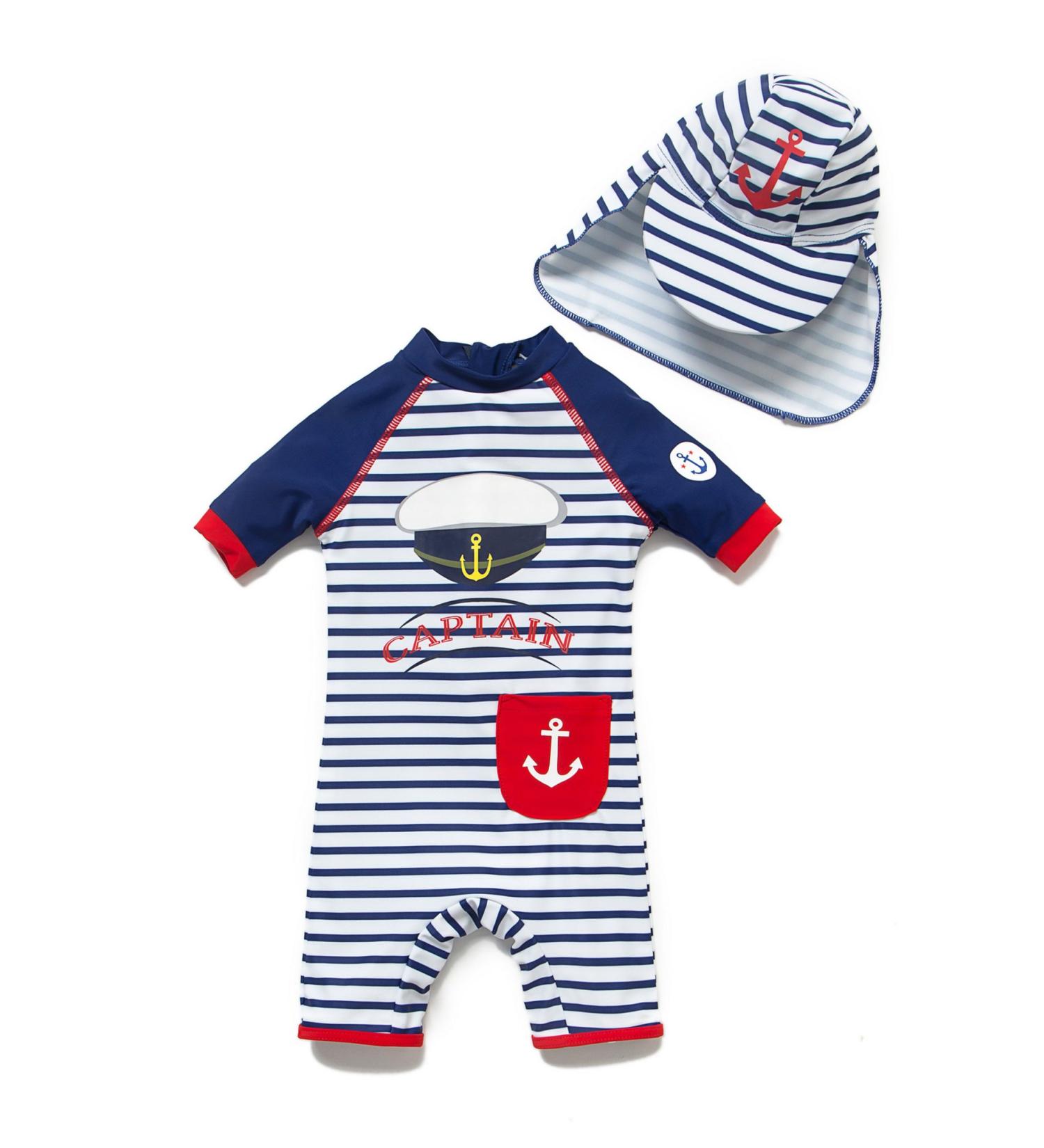BONVERANO Toddler Boys Swimsuit | UPF 50+ Captain Bathing Suit for 2-3 Years | Short-Sleeve Zipper One Piece Swimwear - Buy Online on SooperMarket.com