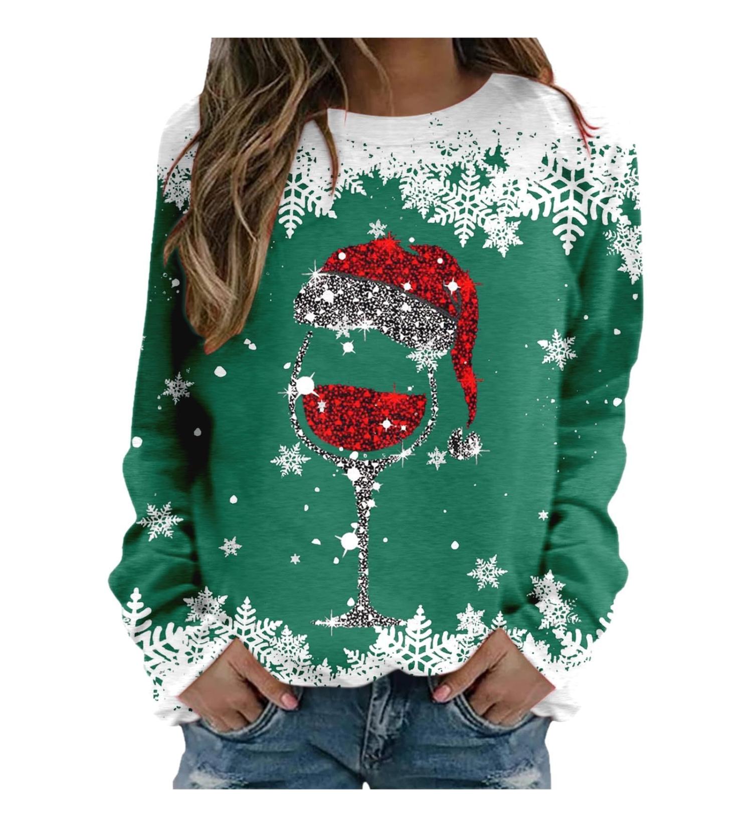 Women's Christmas Snowman & Penguin Print Sweatshirt - Green | O-Neck Raglan Pullover Top - Buy Online on SooperMarket.com