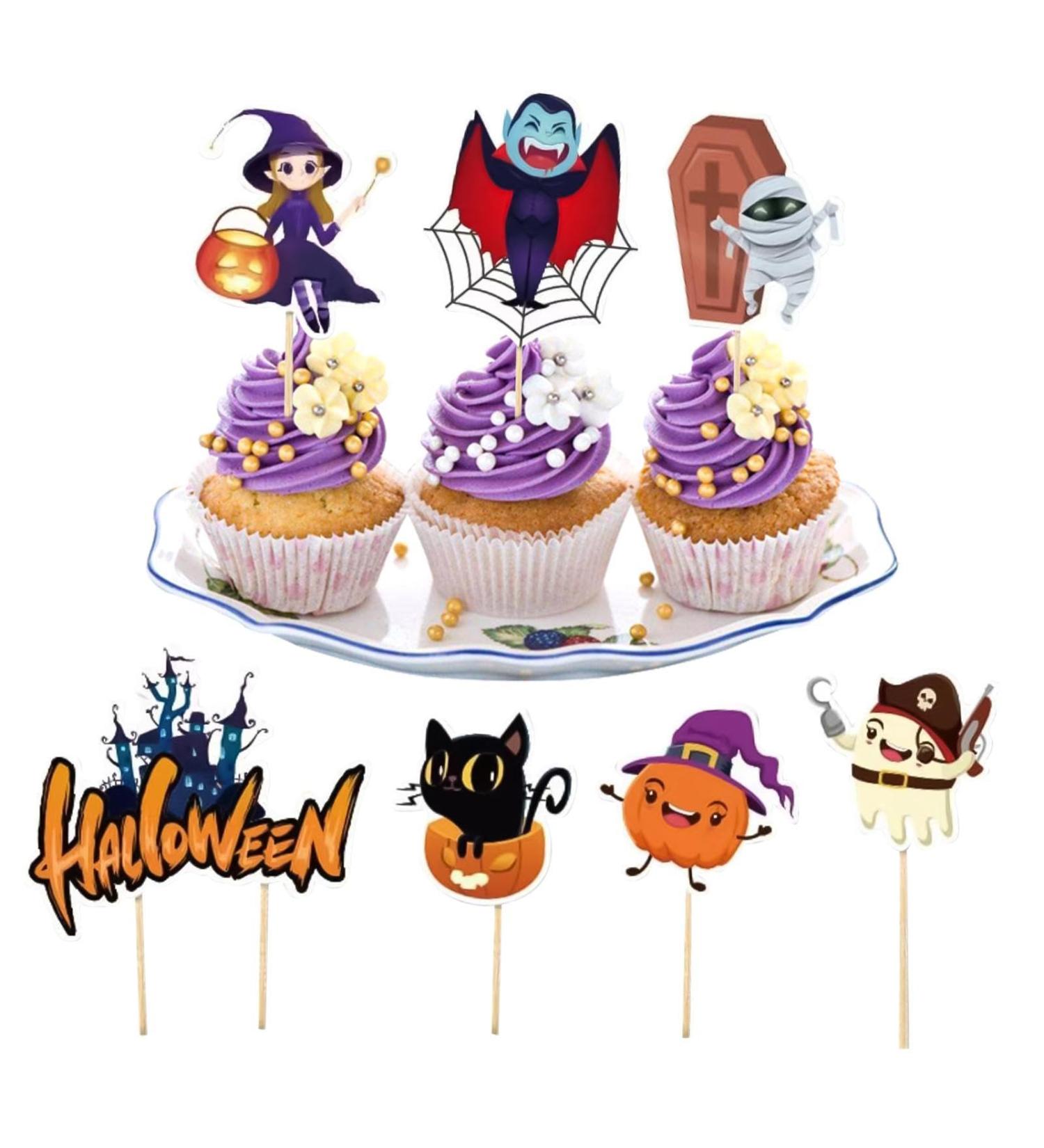 Halloween Cupcake Toppers - Ghost Zombie Pumpkin Witch Castle Halloween Cake Decor For Horror Vampire Parties Birthday Parties Paper Cake Decor Hmltd - Buy Online on SooperMarket.com
