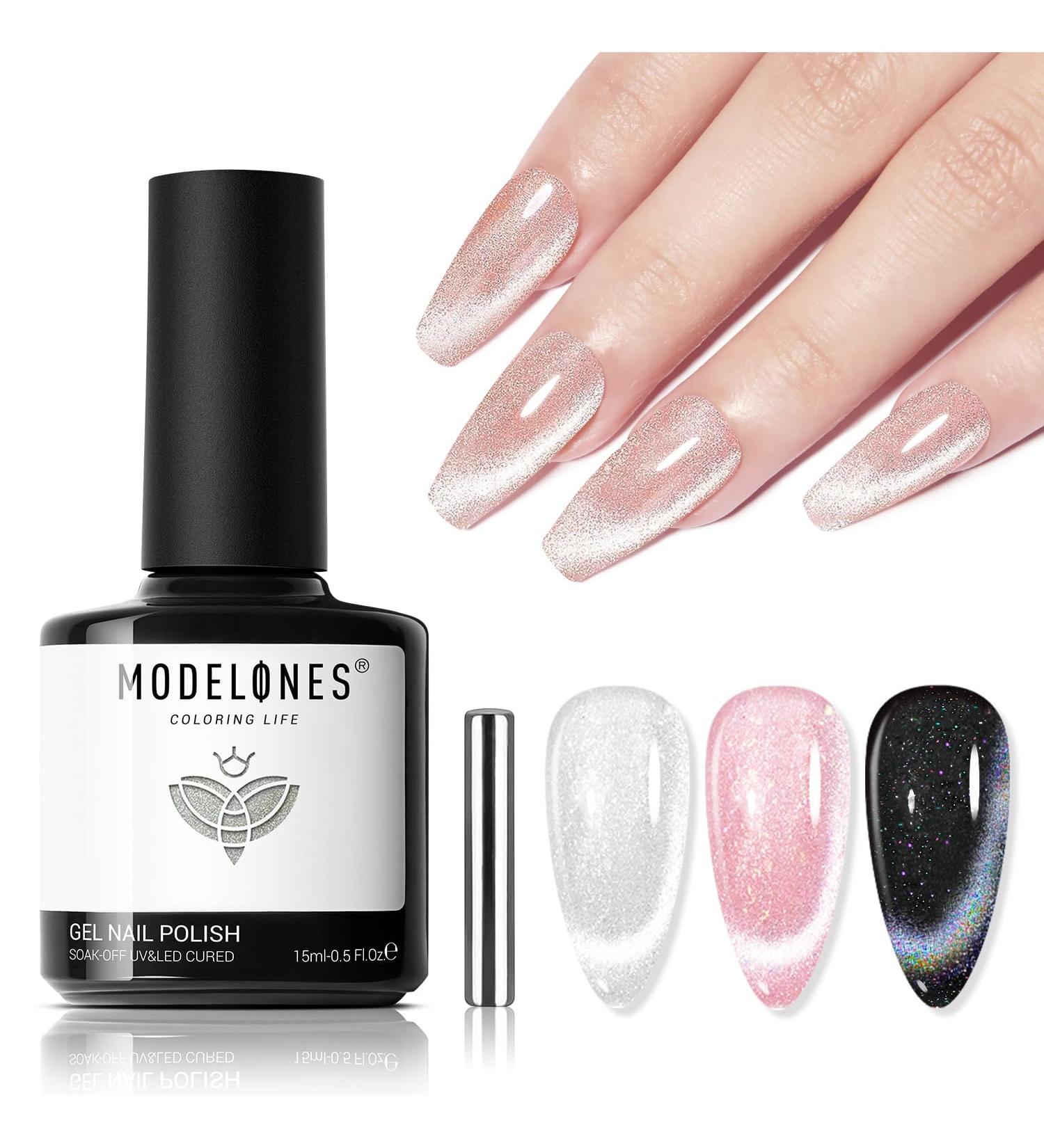 Modelones Cat Eye Gel Nail Polish 1PCS 15ml Rainbow Holographic 9D Silver Shimmer Velvet Glitter Gel Polish with Magnet Stick Soak Off LED Nail Art Manicure Salon DIY Home - Buy Online on SooperMarket.com