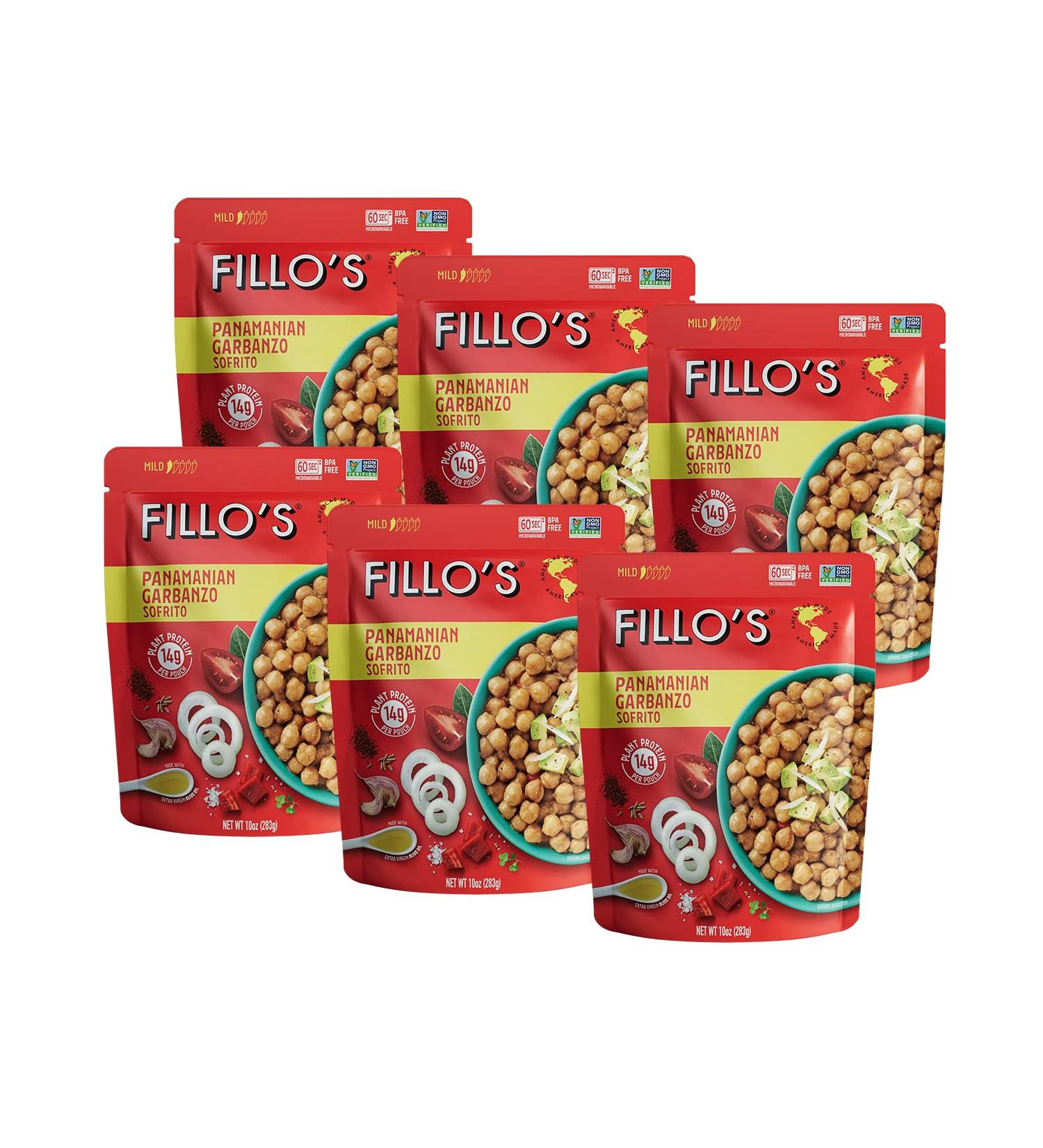 FILLOS Panamanian Garbanzo Beans 6 Count 10oz - Ready to Eat Sofrito Beans with Fresh Vegetables - Microwavable, Non-GMO, Vegan - Plant Protein Source - Buy Online on SooperMarket.com